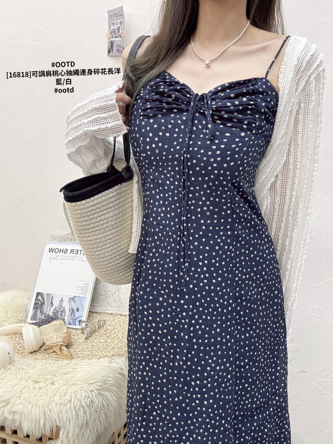 [16818]可調肩桃心抽繩連身碎花長洋 (6)