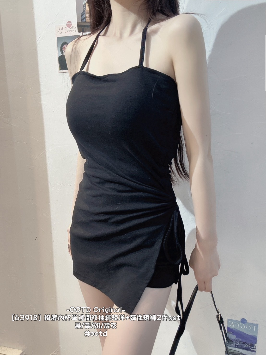 [63918] 掛脖內杯單邊開衩抽繩短洋+彈性短褲2件set (8)