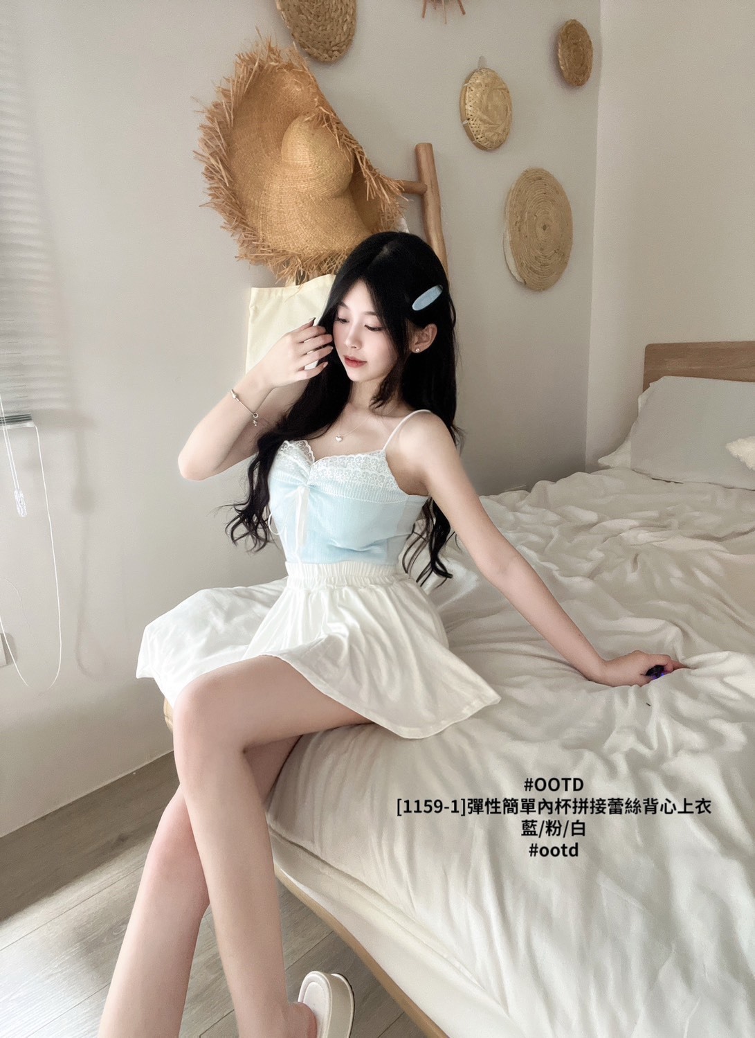 [1159-1]彈性簡單內杯拼接蕾絲背心上衣 (7)