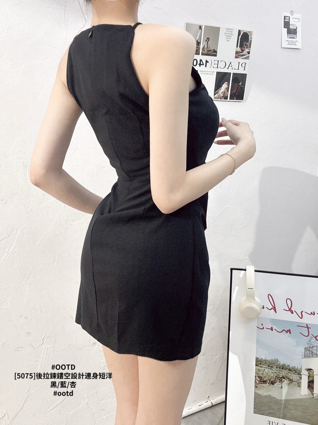 [5075]後拉鍊鏤空設計連身短洋 (8)