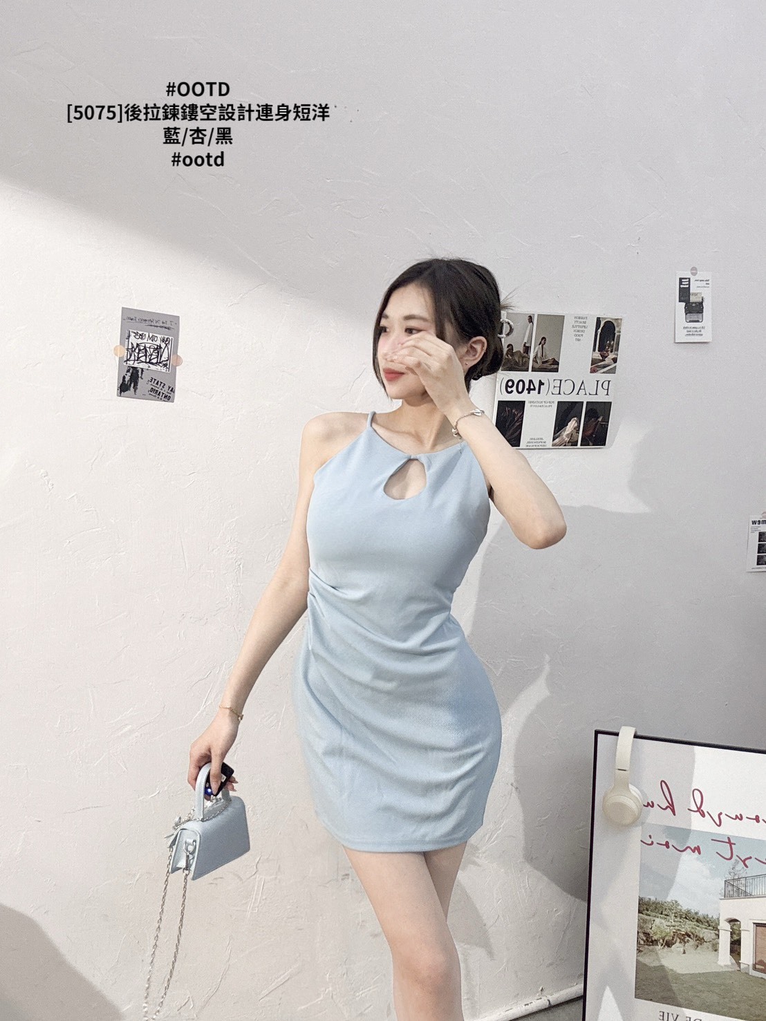 [5075]後拉鍊鏤空設計連身短洋 (6)
