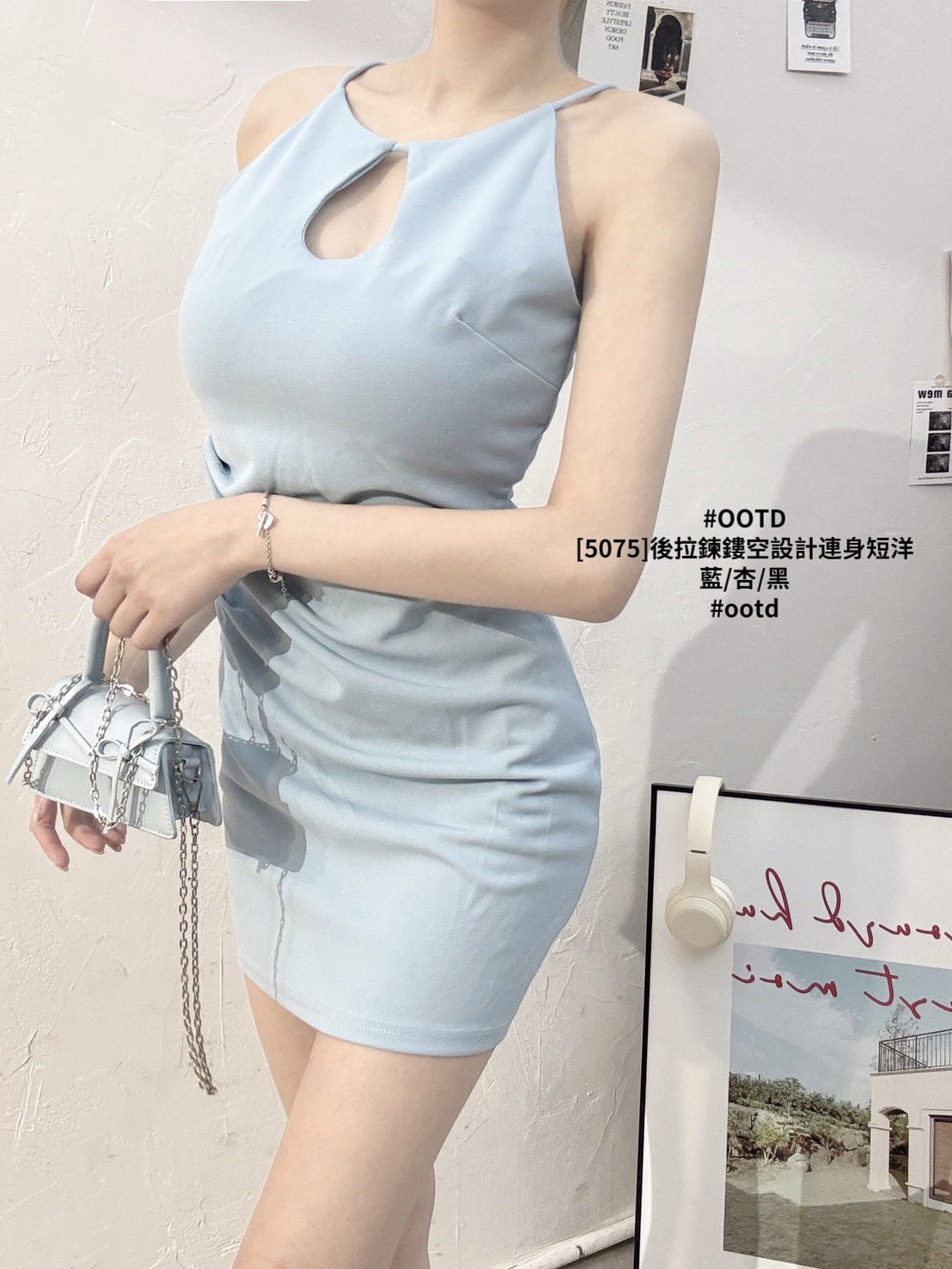 [5075]後拉鍊鏤空設計連身短洋 (4)
