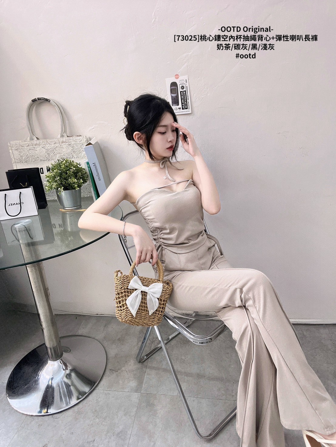 [73025]桃心鏤空內杯抽繩背心+彈性喇叭長褲 (2)