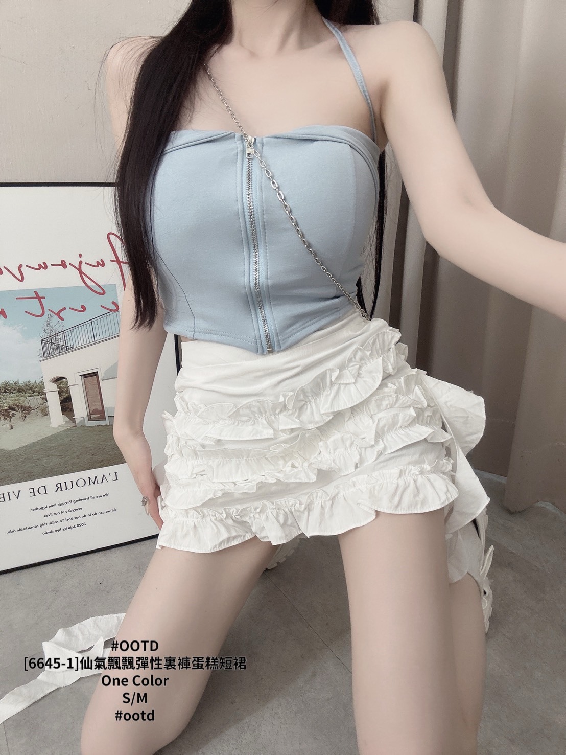 [6645-1]仙氣飄飄彈性裏褲蛋糕短裙 (3)