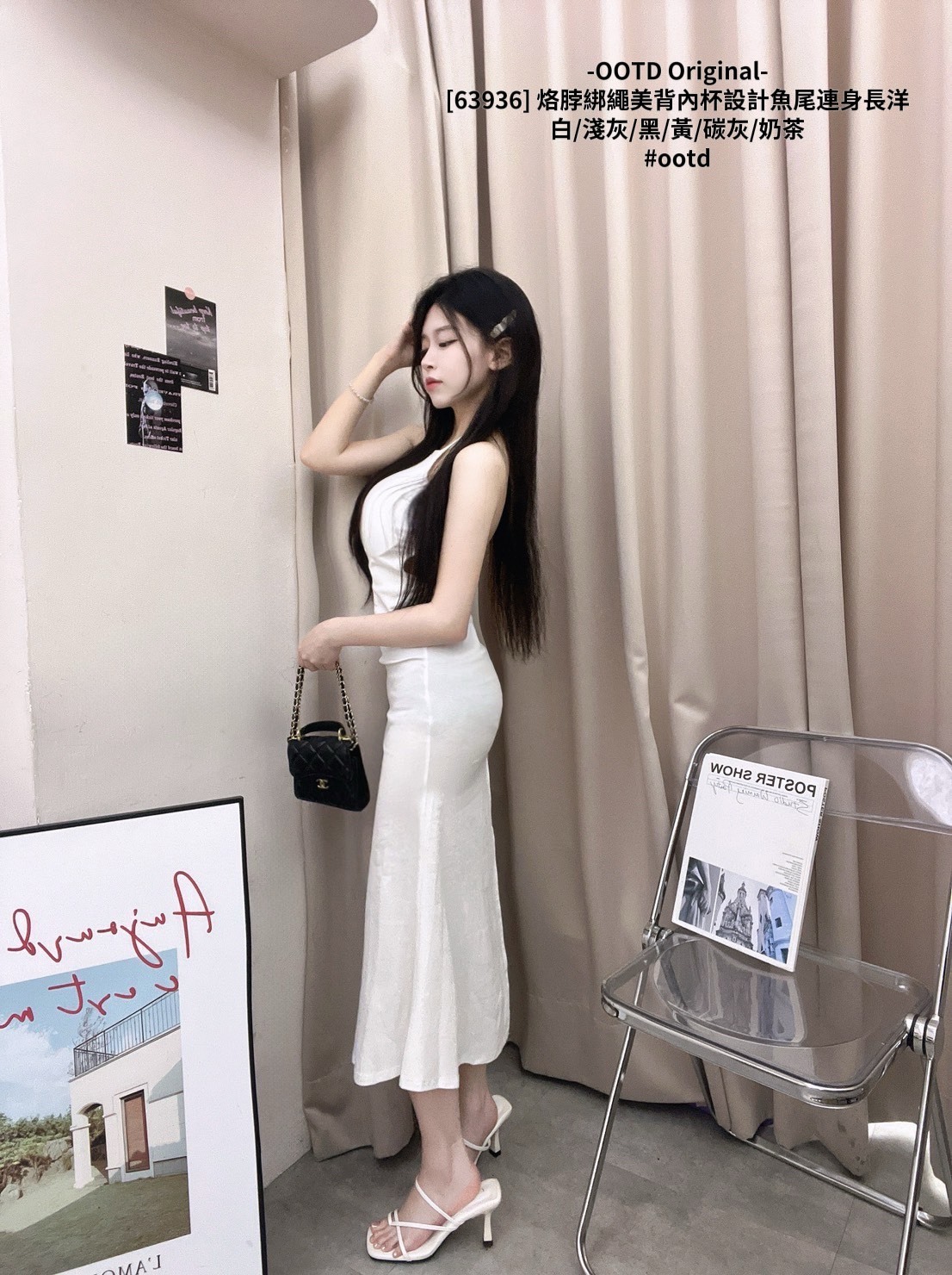 [63936] 烙脖綁繩美背內杯設計魚尾連身長洋 (2)