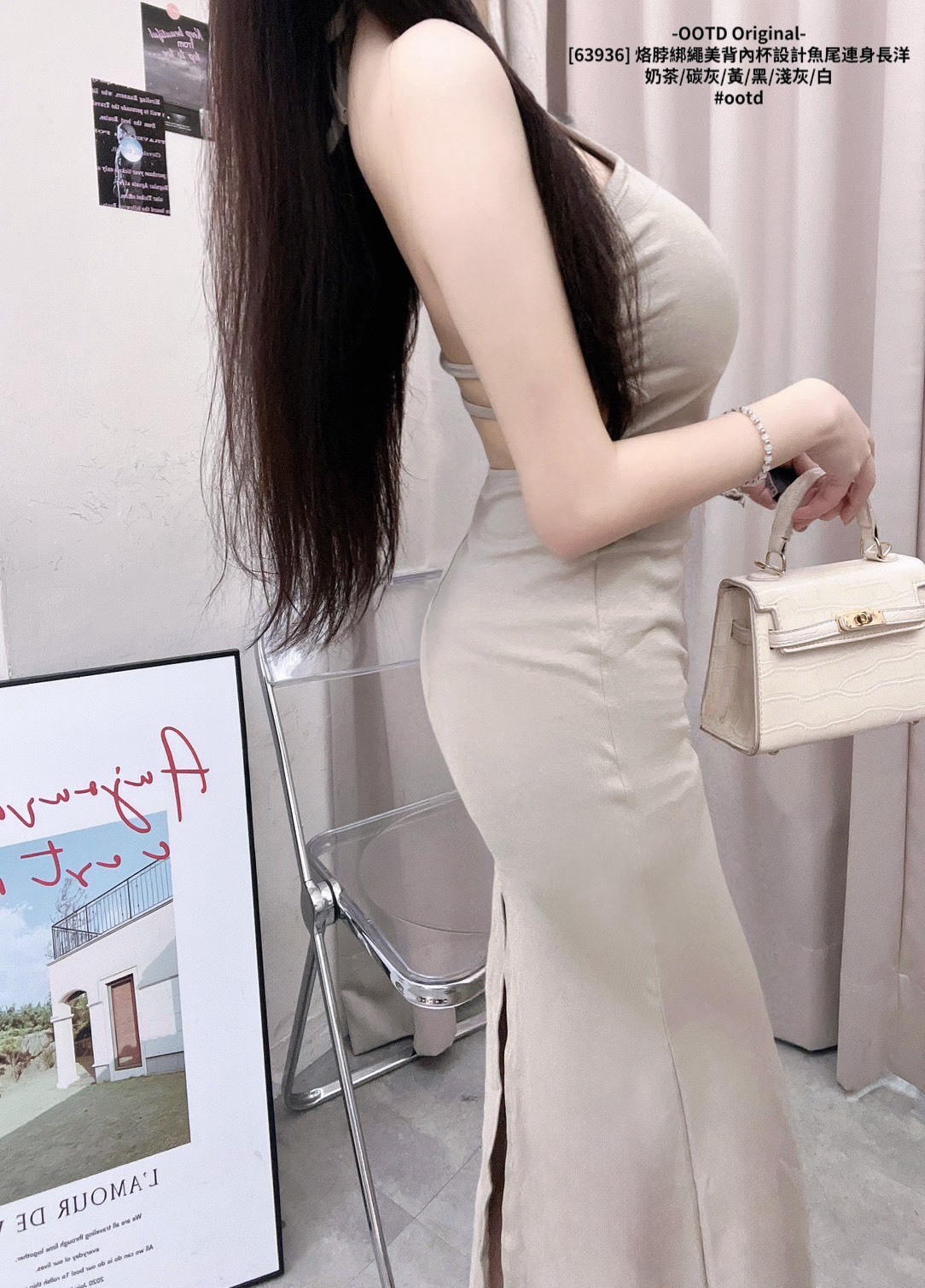 [63936] 烙脖綁繩美背內杯設計魚尾連身長洋 (6)