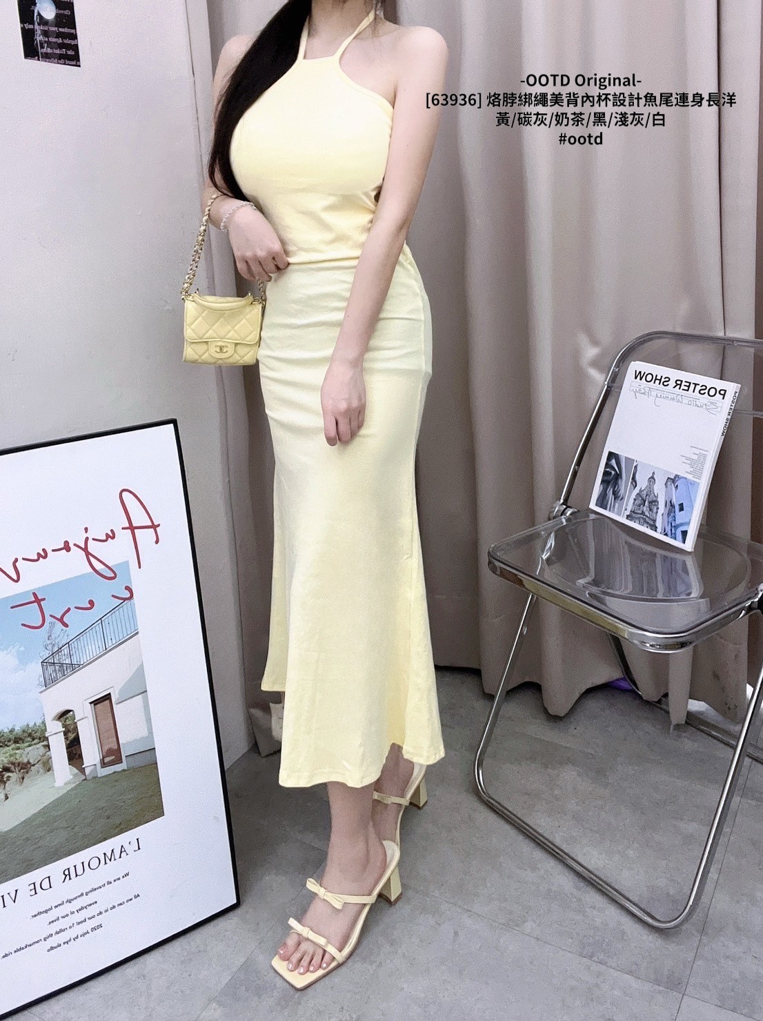 [63936] 烙脖綁繩美背內杯設計魚尾連身長洋 (4)