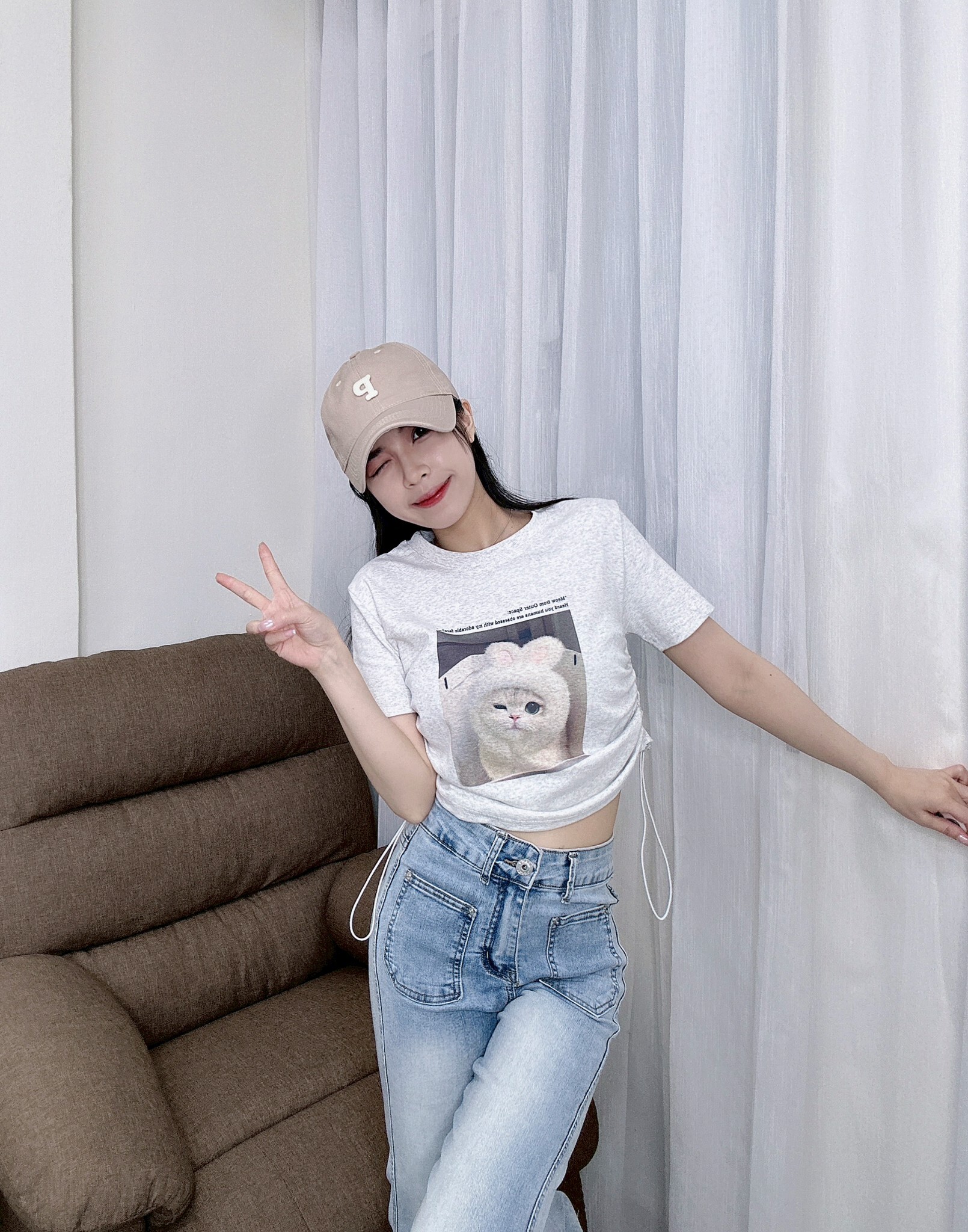 2238側抽繩貓咪圖Tee (5)