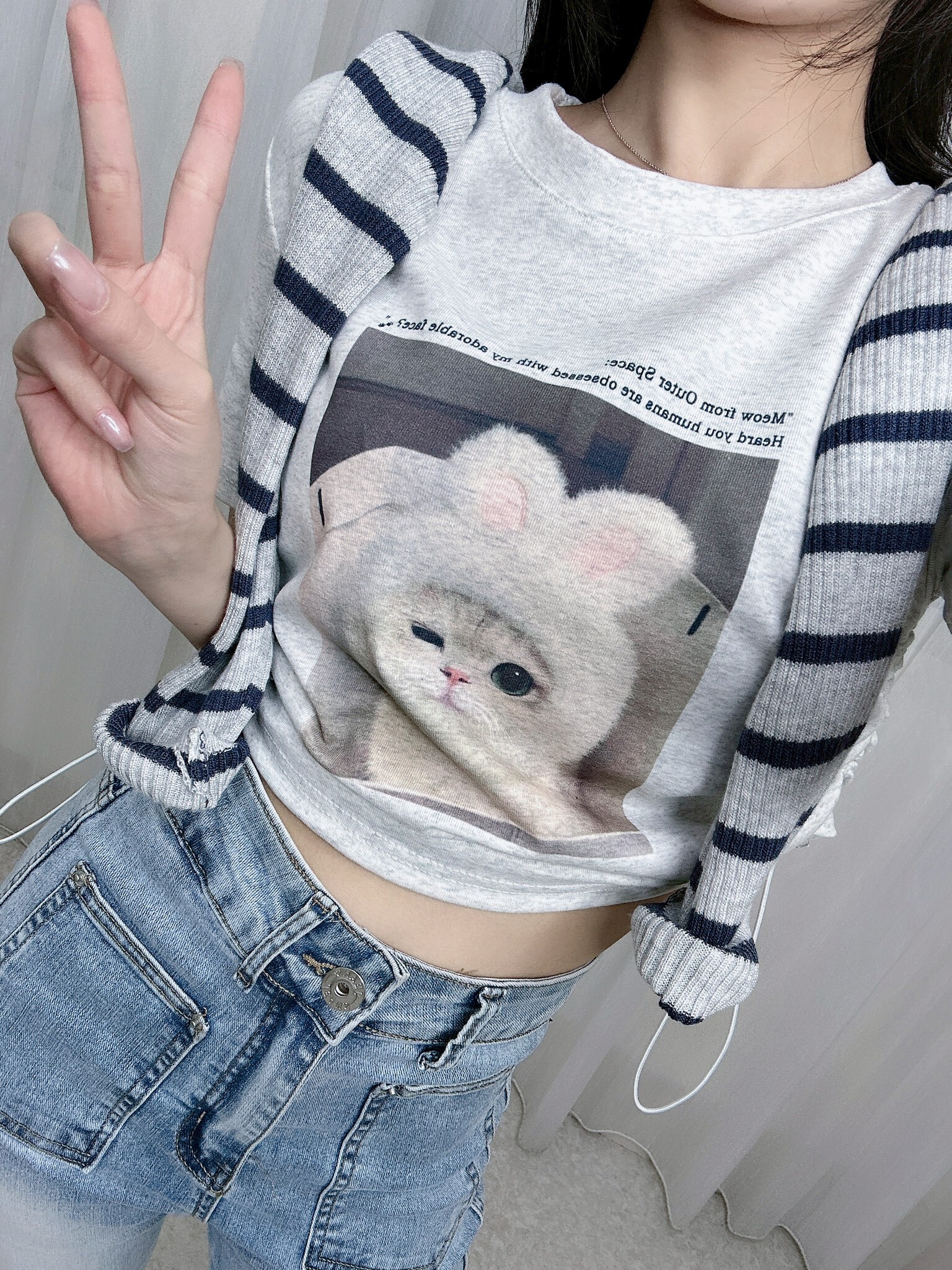 2238側抽繩貓咪圖Tee (3)