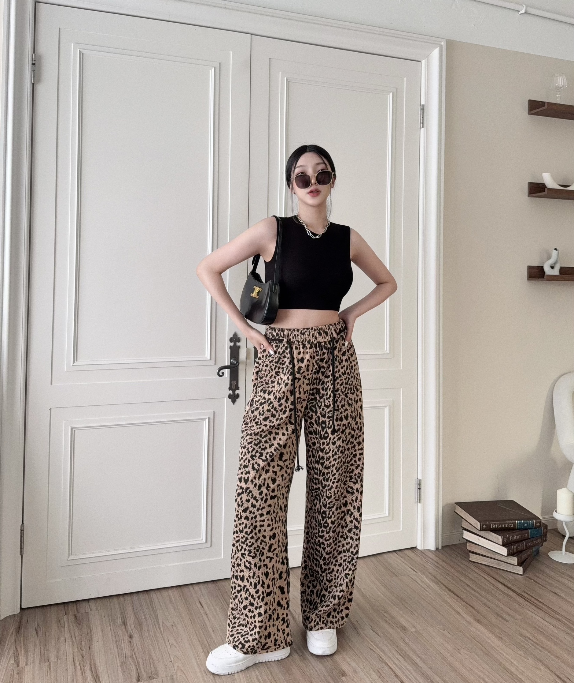 2390『選品』復古抽繩豹紋寬褲 (4)