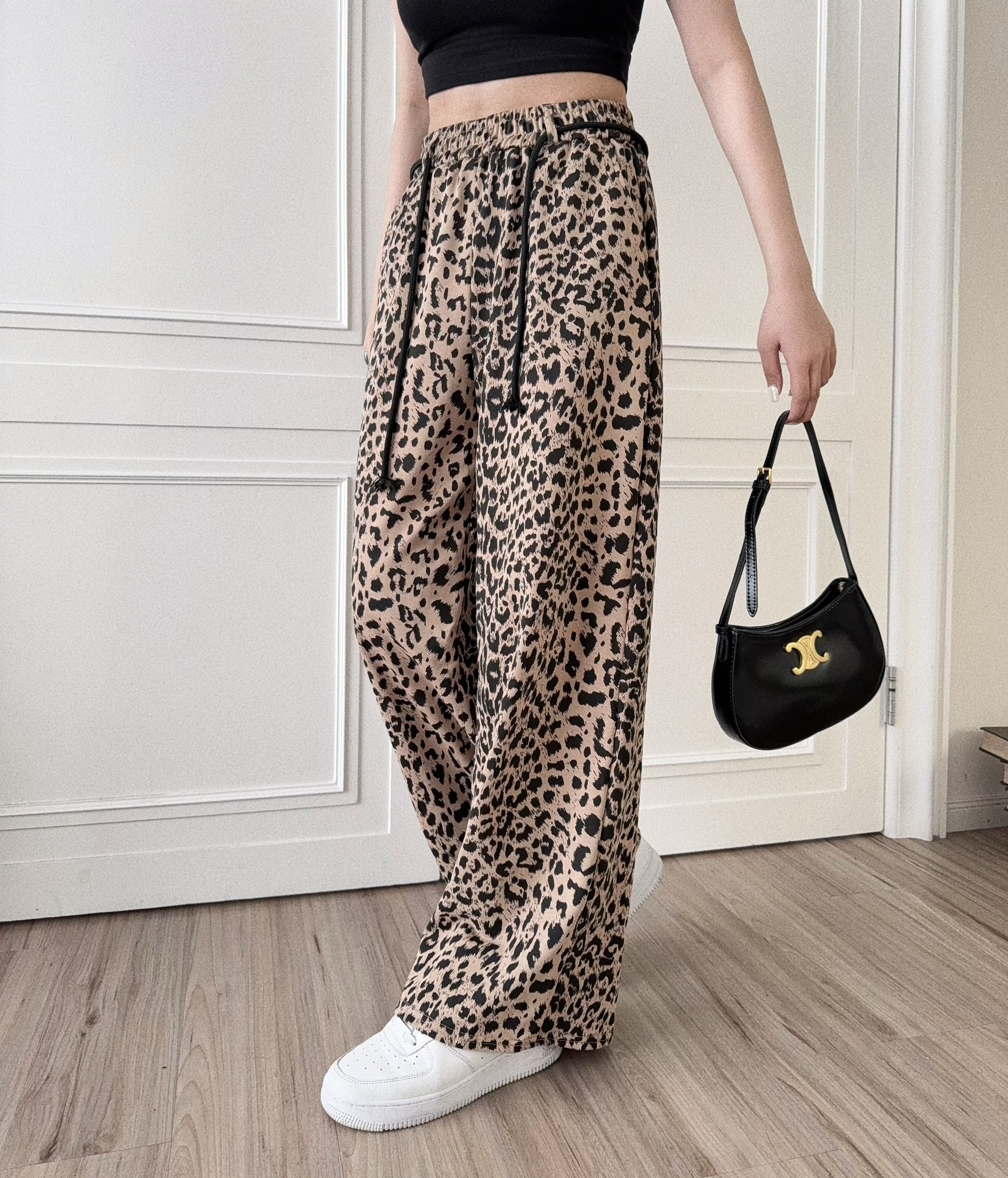 2390『選品』復古抽繩豹紋寬褲