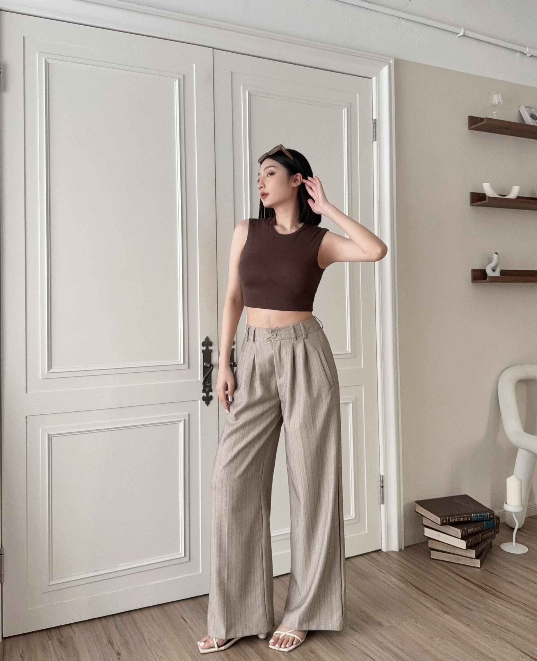 910『選品』直條紋寬版西裝長褲 (4)