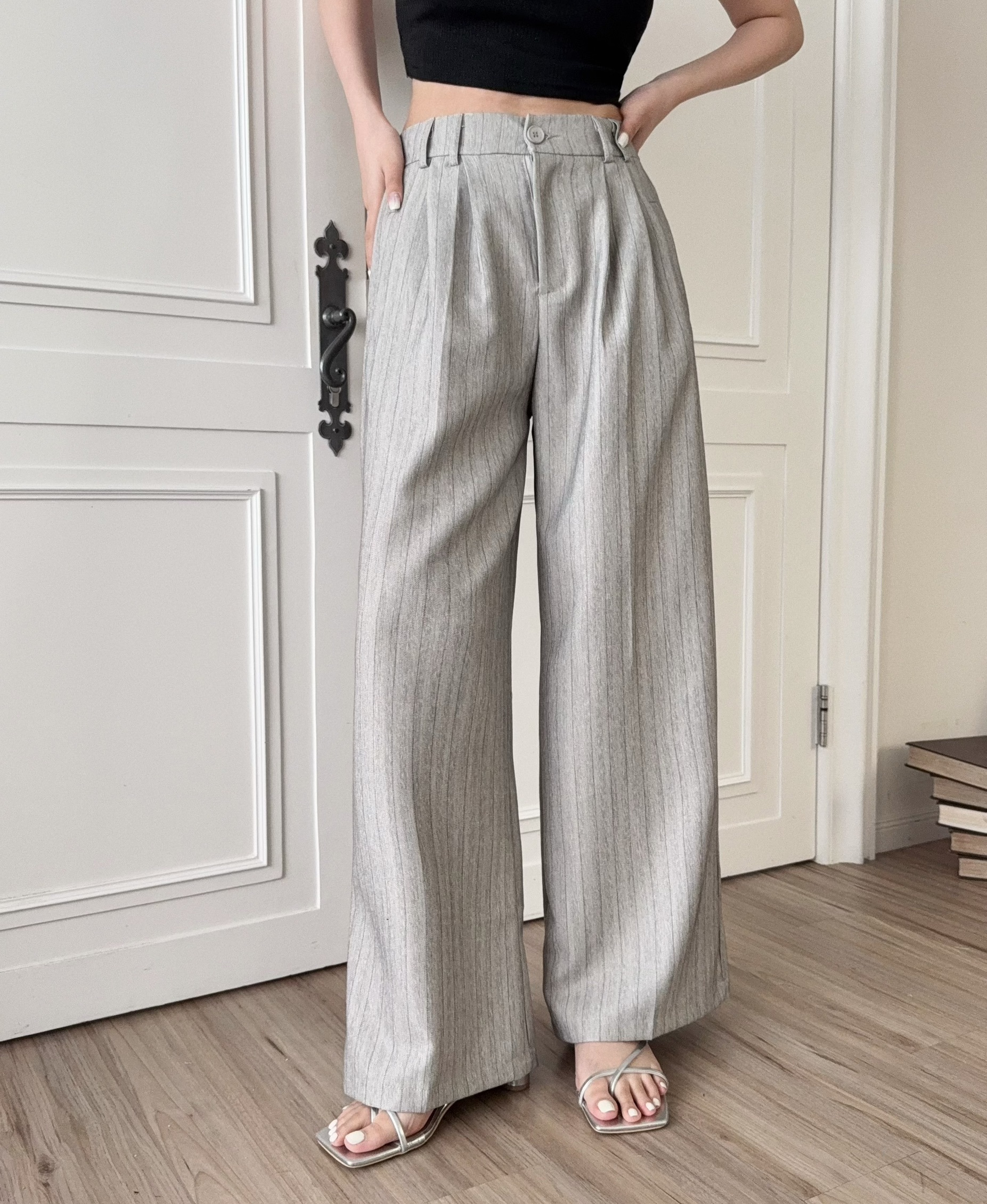 910『選品』直條紋寬版西裝長褲