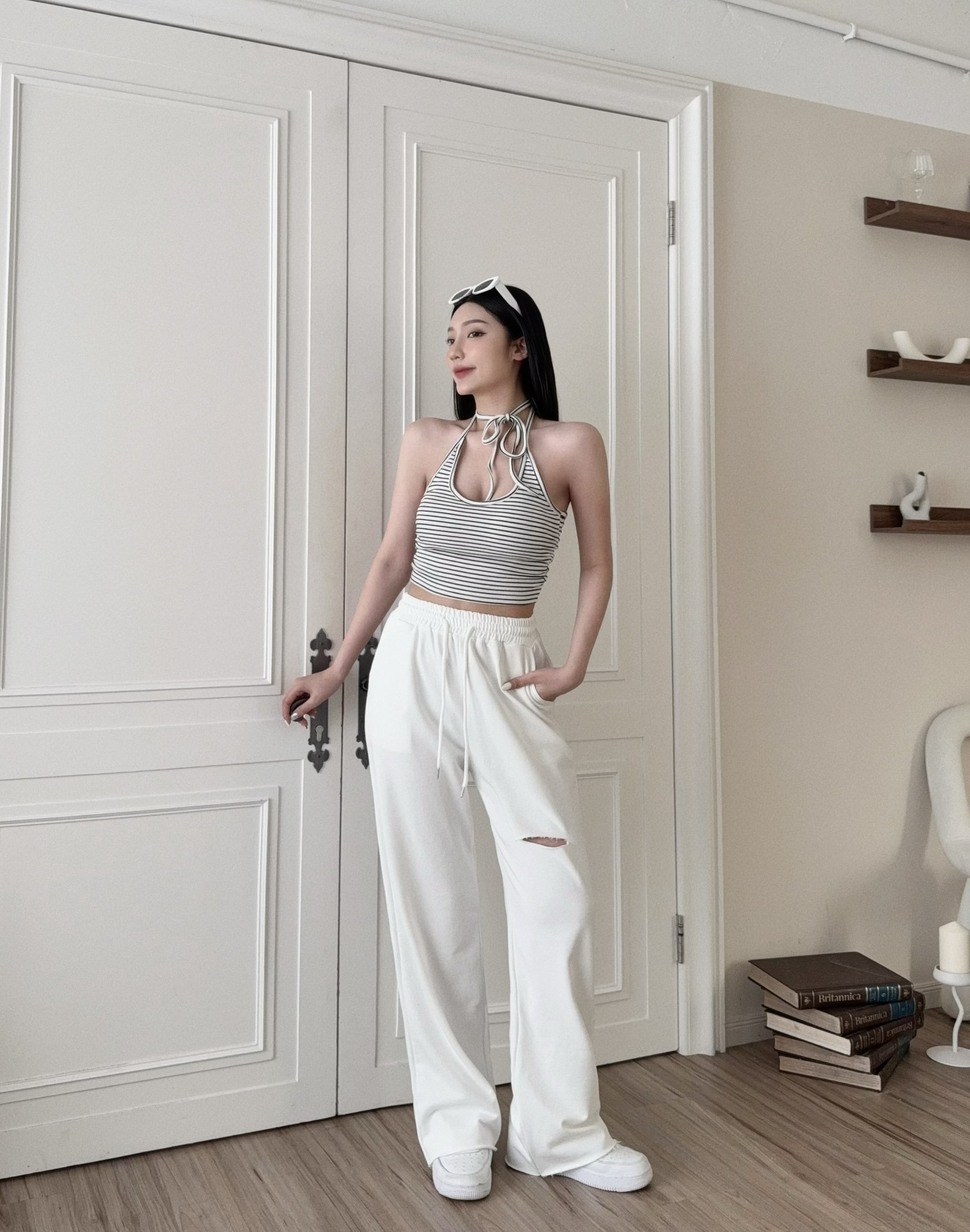 9999『選品』街頭個性割破抽繩棉長褲 (3)