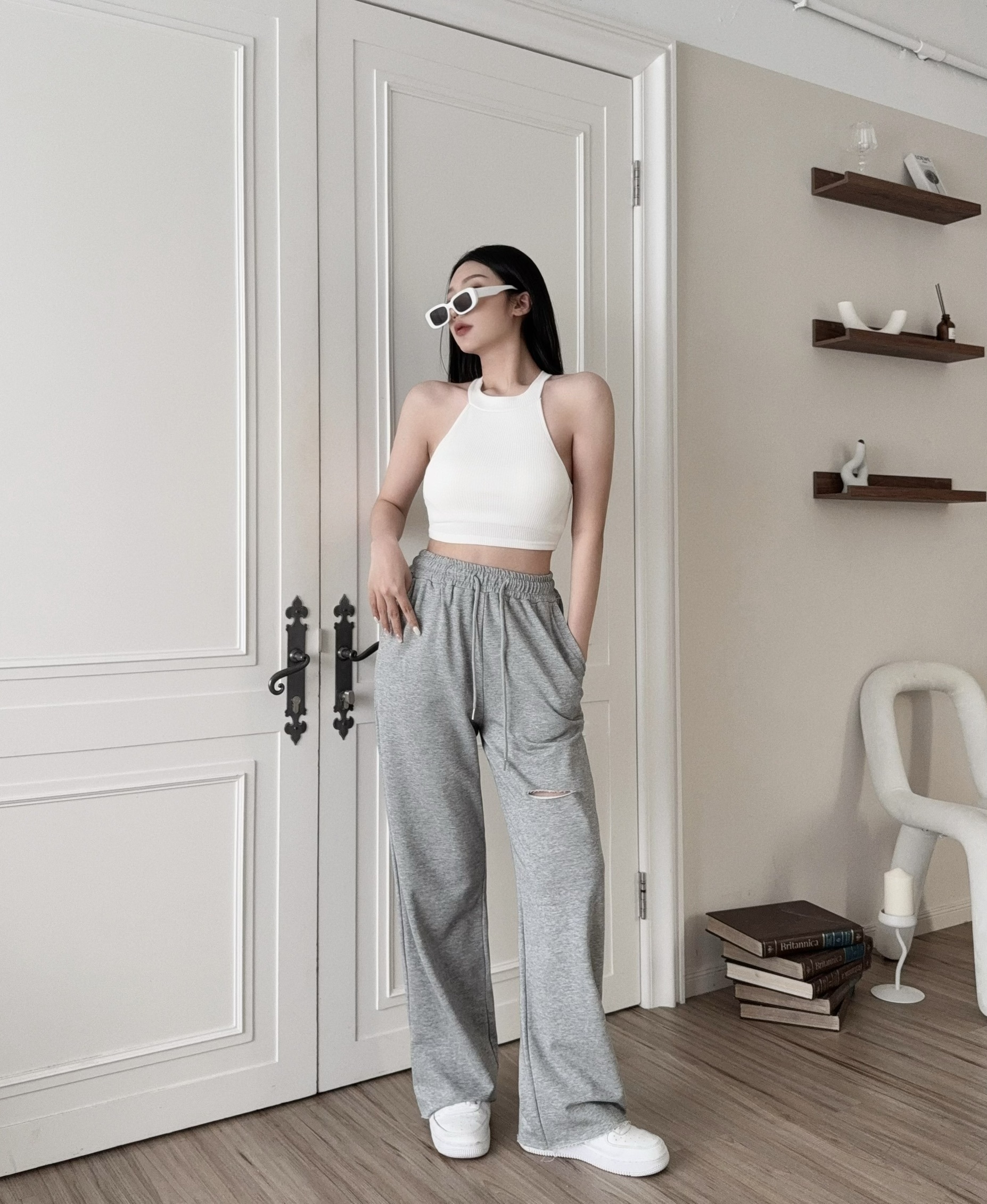 9999『選品』街頭個性割破抽繩棉長褲 (2)