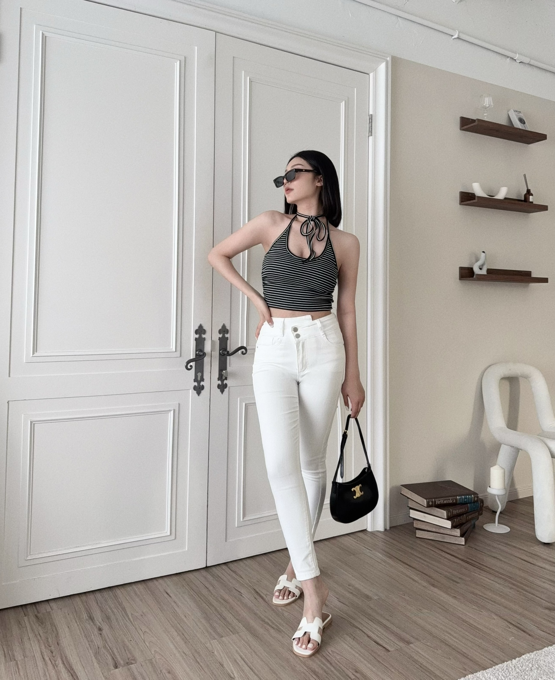 1279『選品』不對稱雙釦牛仔窄管褲