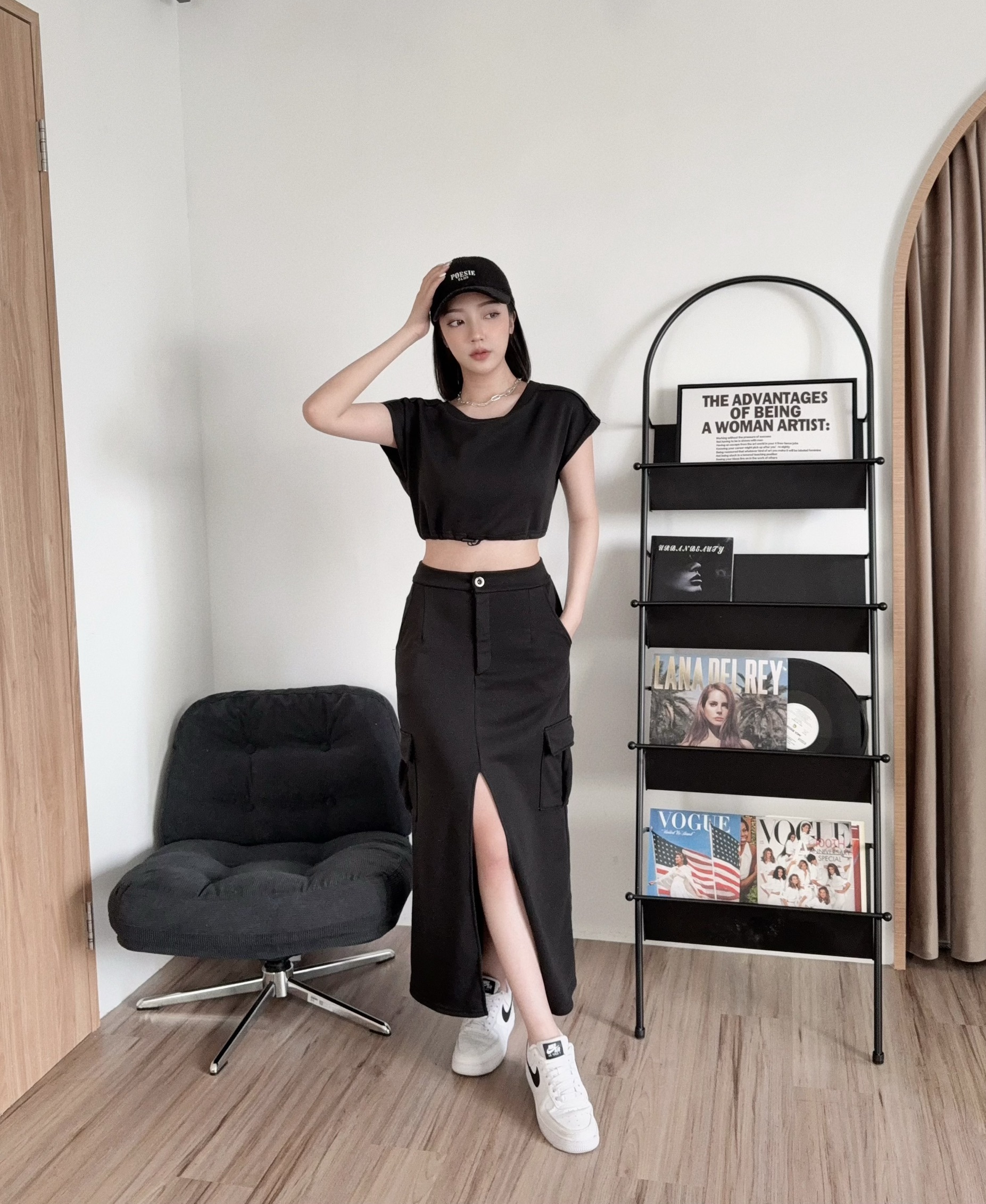 0105『訂製款』休閒簡約縮腰上衣+工裝開衩長裙 (2)