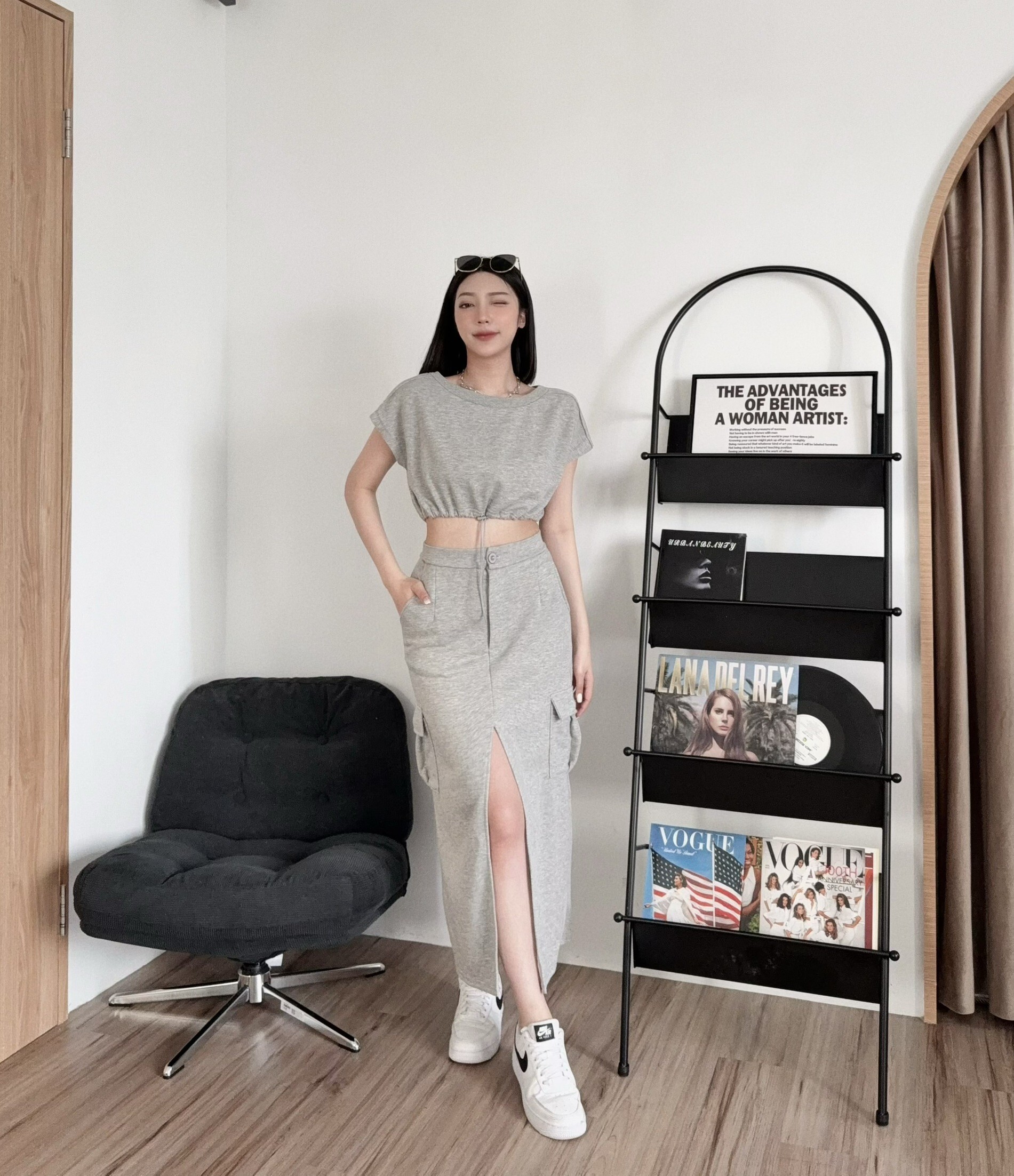 0105『訂製款』休閒簡約縮腰上衣+工裝開衩長裙 (3)