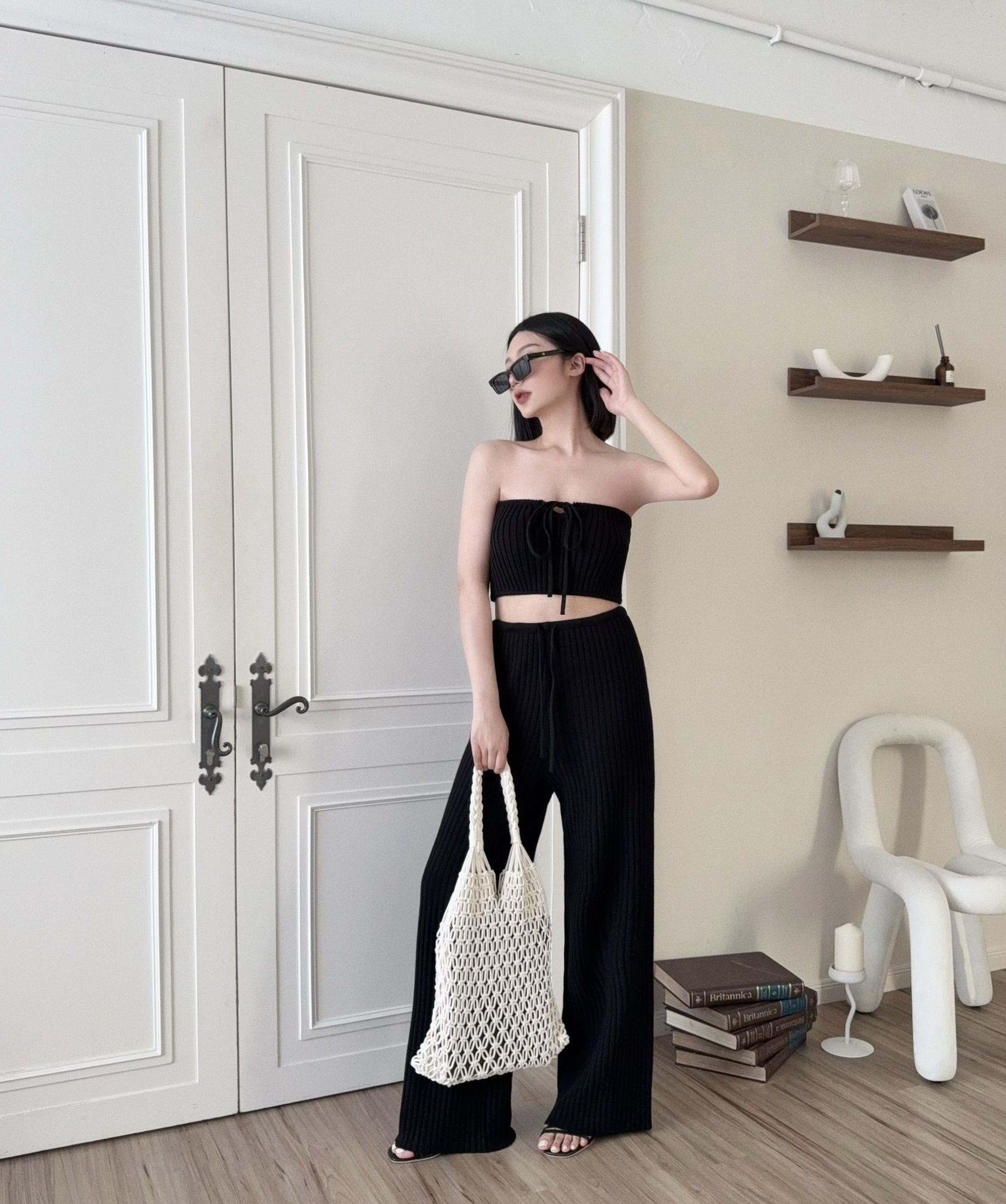 7082『訂製款』氣質針織平口綁帶背心+抽繩長褲 (4)