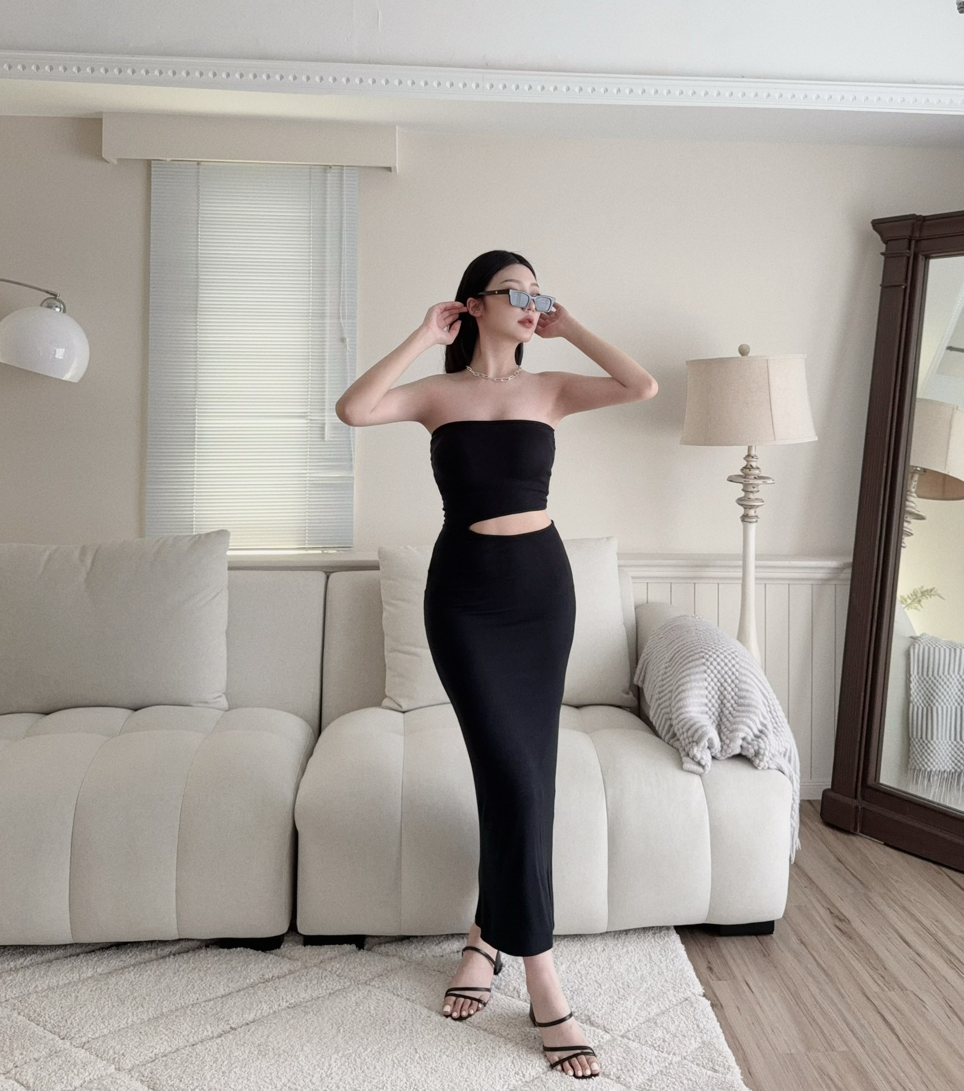 1064『訂製款』辣妹平口腰鏤空長洋 (2)