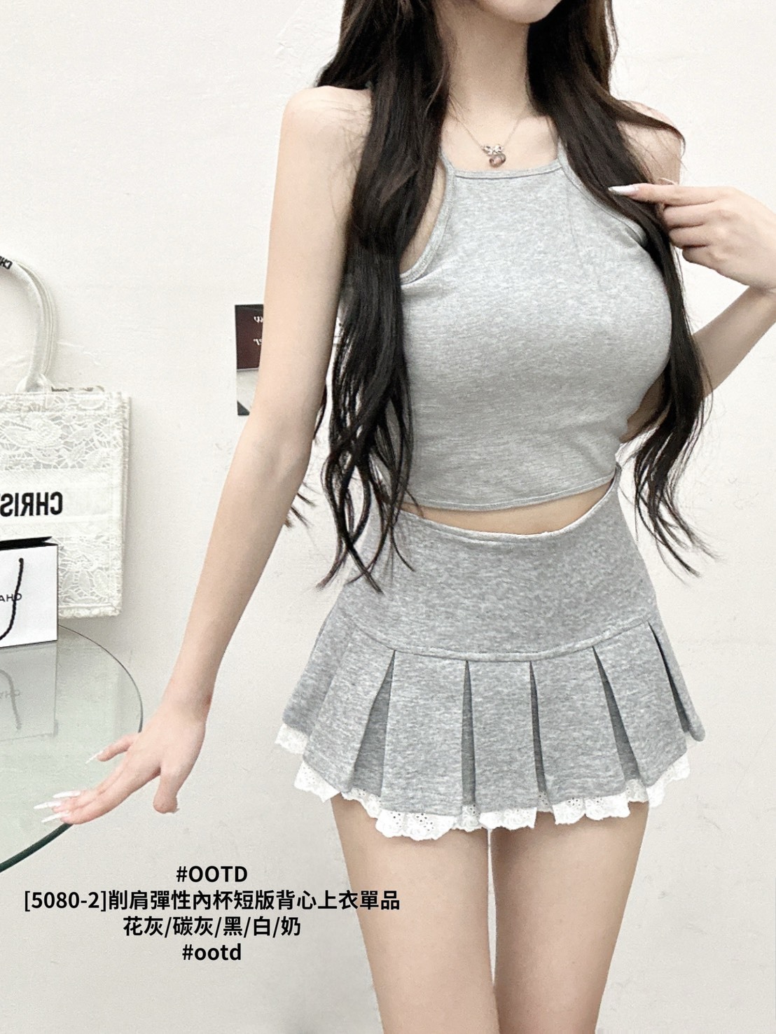 [5080-2]削肩彈性內杯短版背心上衣單品 (6)