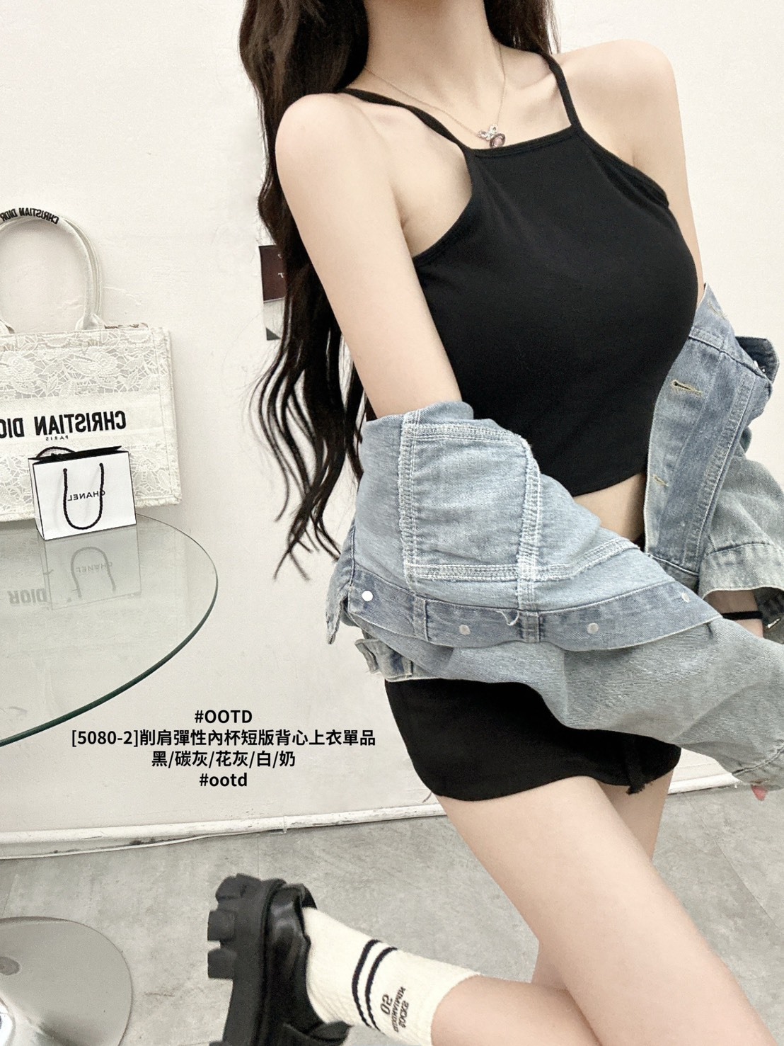 [5080-2]削肩彈性內杯短版背心上衣單品 (10)