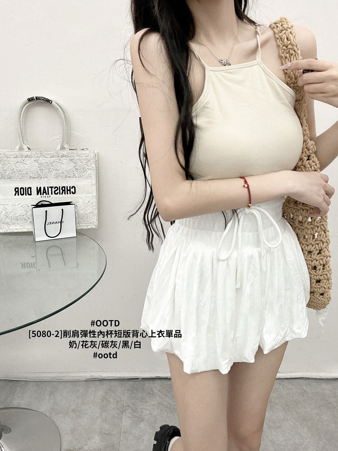 [5080-2]削肩彈性內杯短版背心上衣單品 (3)