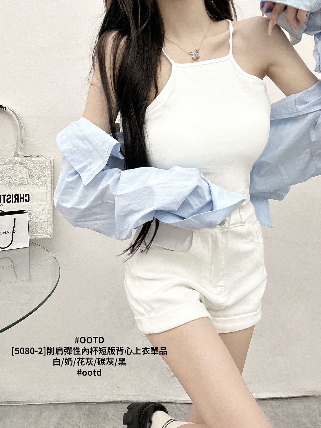 [5080-2]削肩彈性內杯短版背心上衣單品 (2)