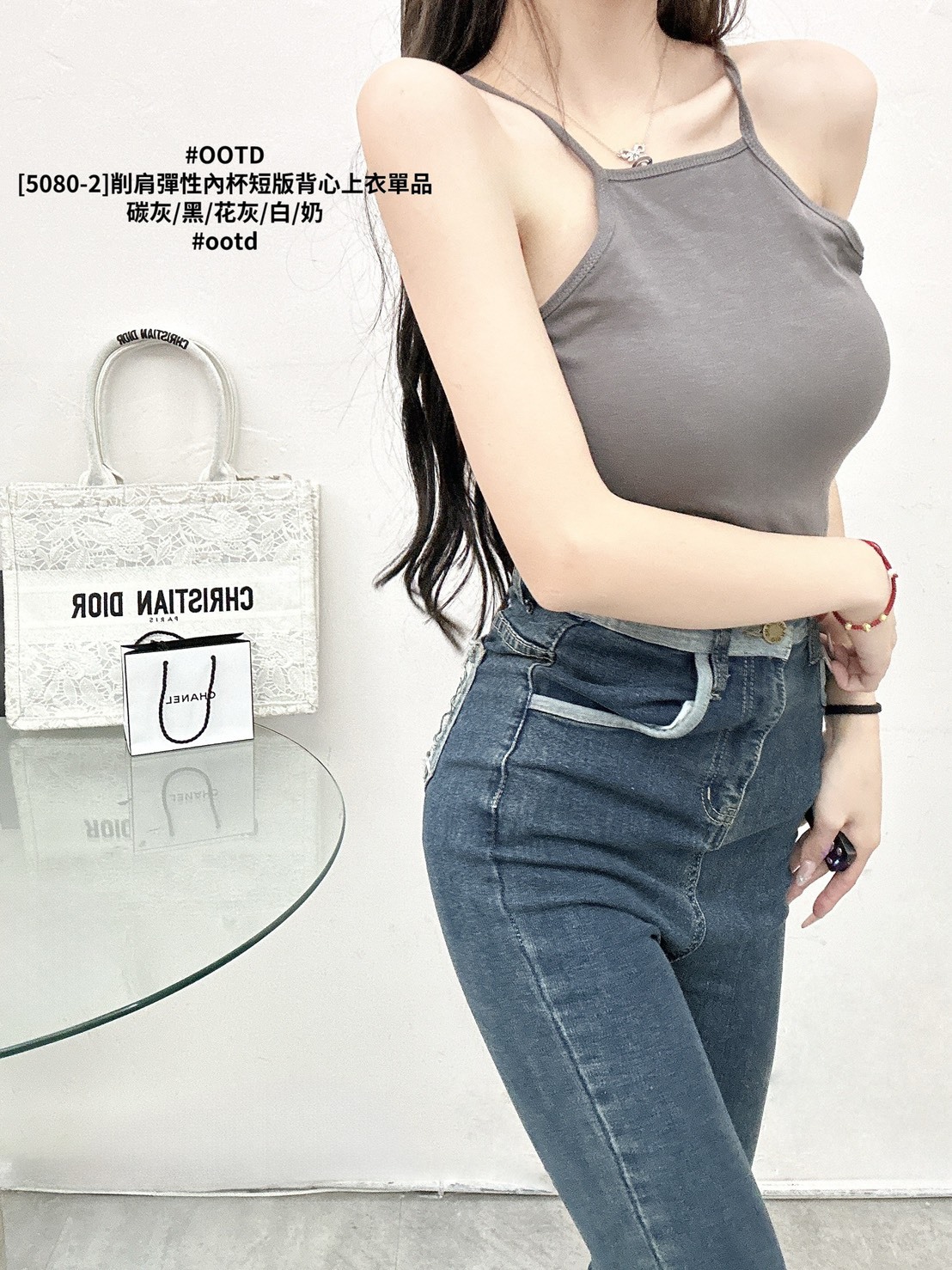 [5080-2]削肩彈性內杯短版背心上衣單品 (7)