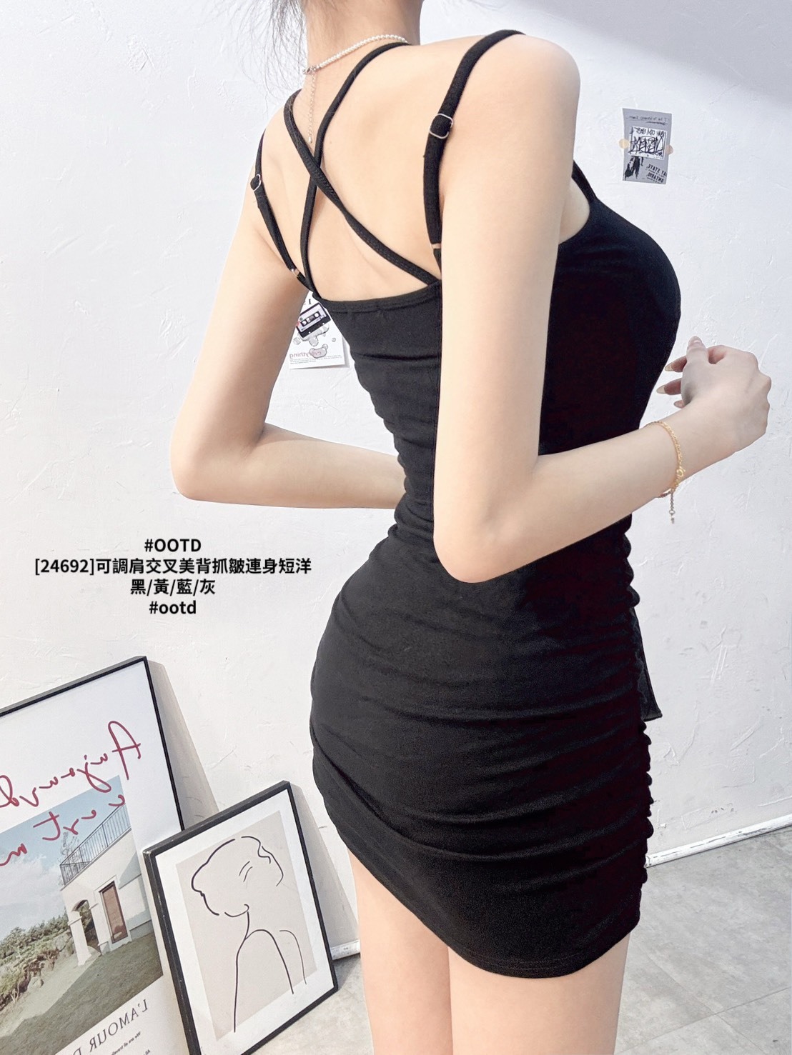 [24692]可調肩交叉美背抓皺連身短洋 (8)