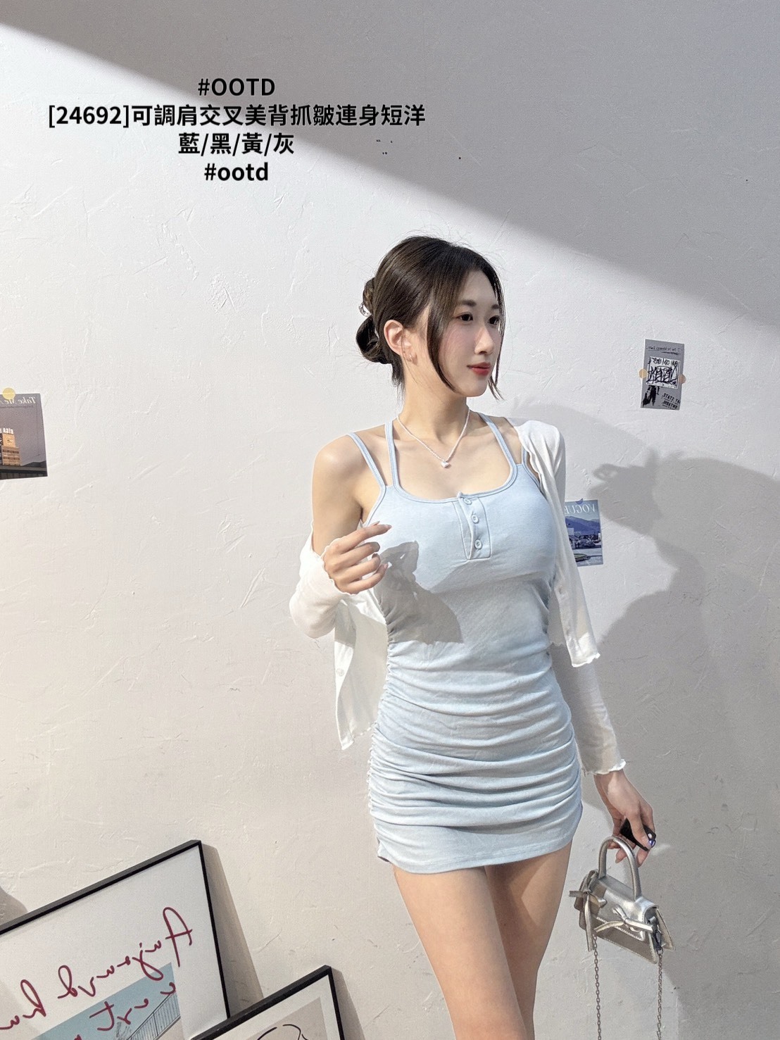 [24692]可調肩交叉美背抓皺連身短洋 (4)