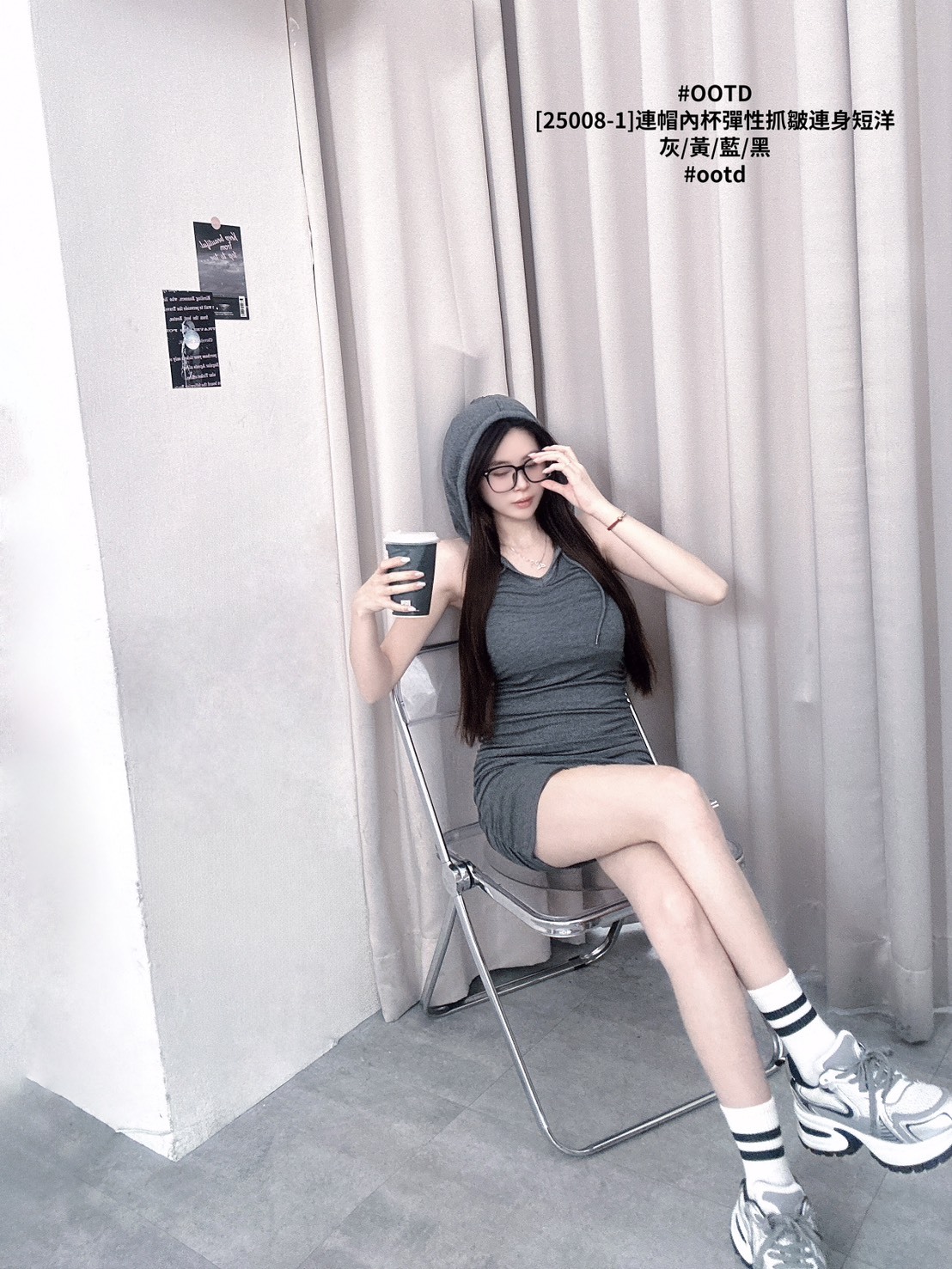 [25008-1]連帽內杯彈性抓皺連身短洋 (5)