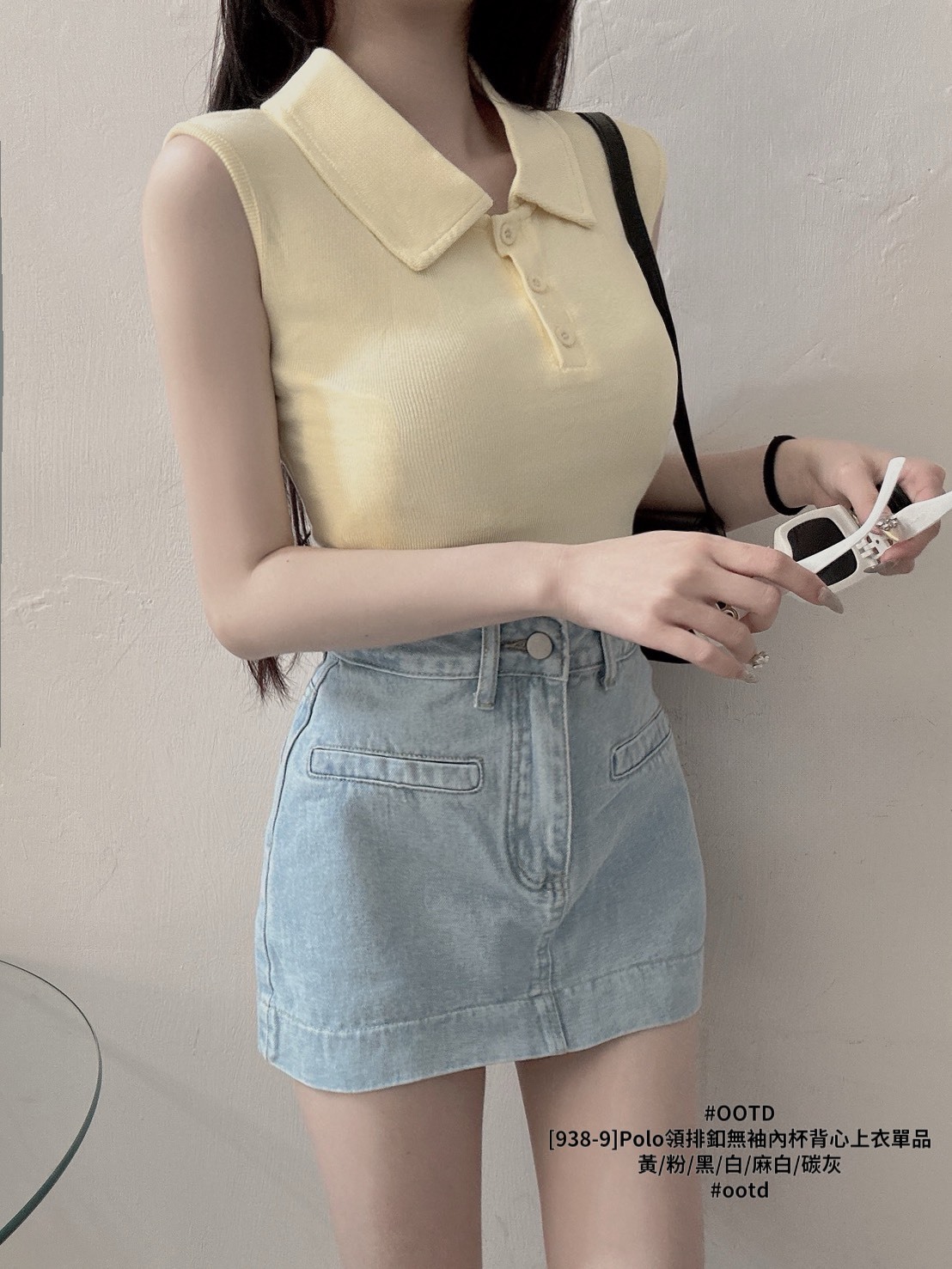 [938-9]Polo領排釦無袖內杯背心上衣單品 (6)