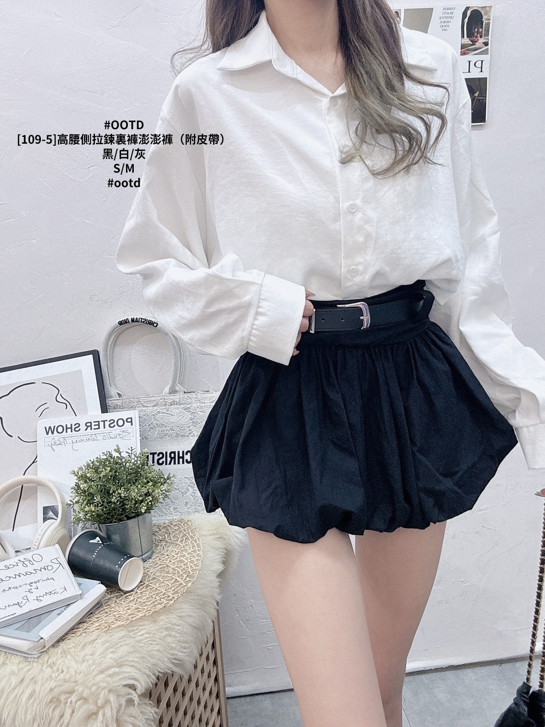 [109-5]高腰側拉鍊裏褲澎澎褲（附皮帶） (2)