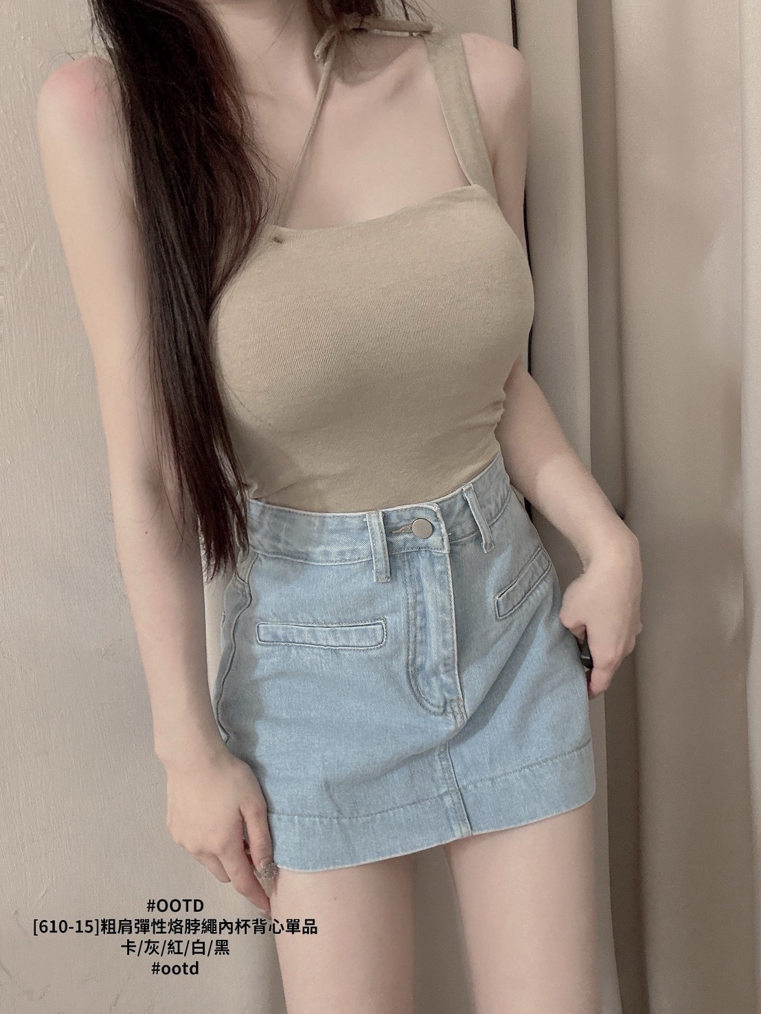 [610-15]粗肩彈性烙脖繩內杯背心單品 (3)