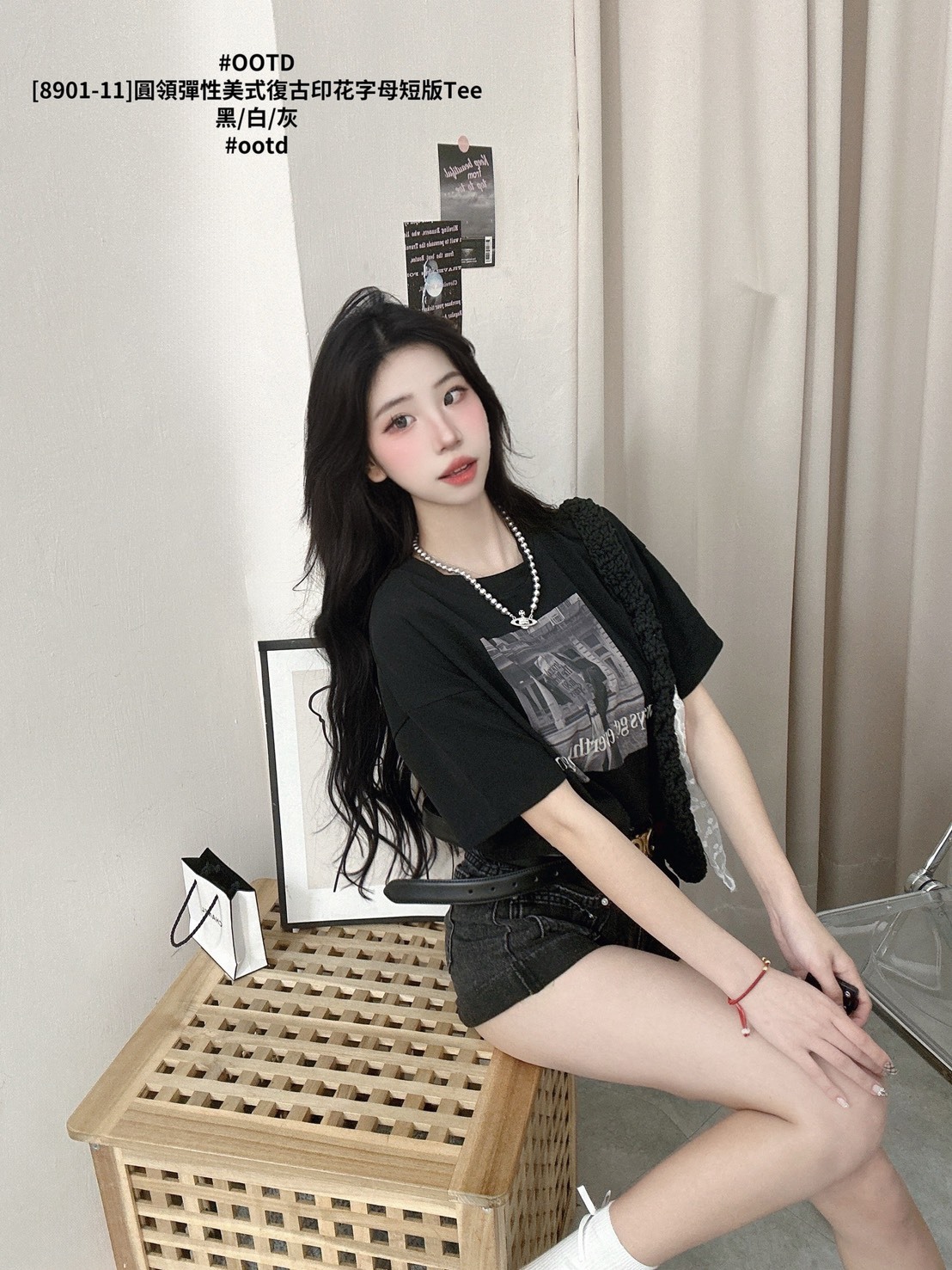 [8901-11]圓領彈性美式復古印花字母短版Tee (5)