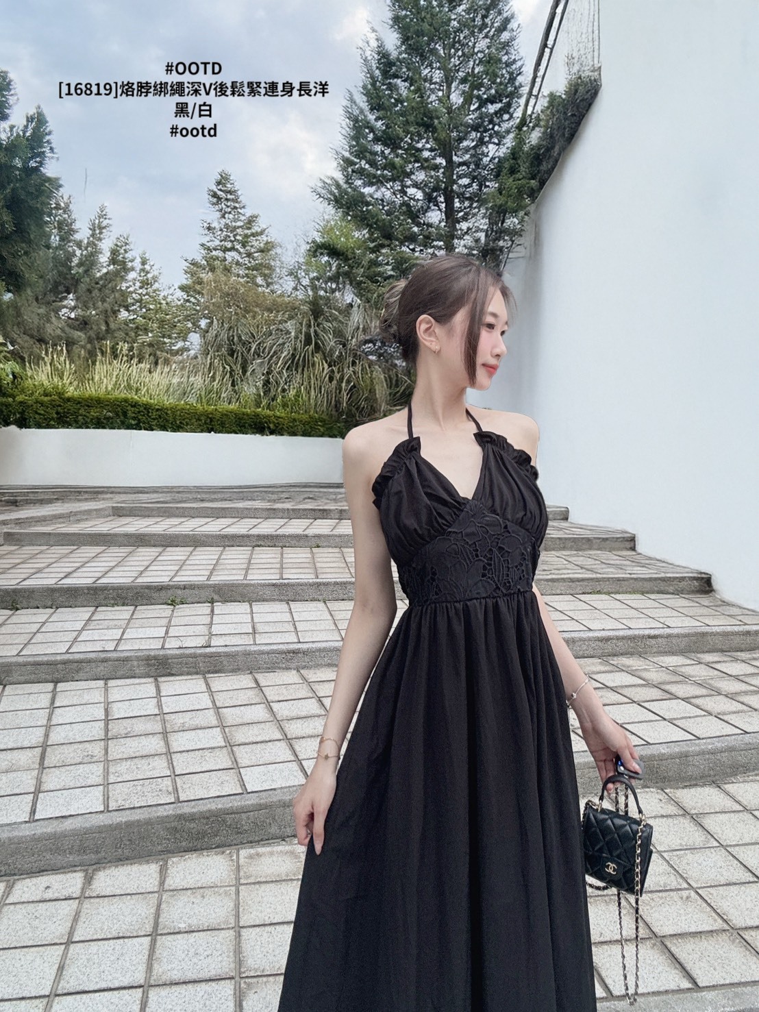 [16819]烙脖綁繩深V後鬆緊連身長洋 (6)