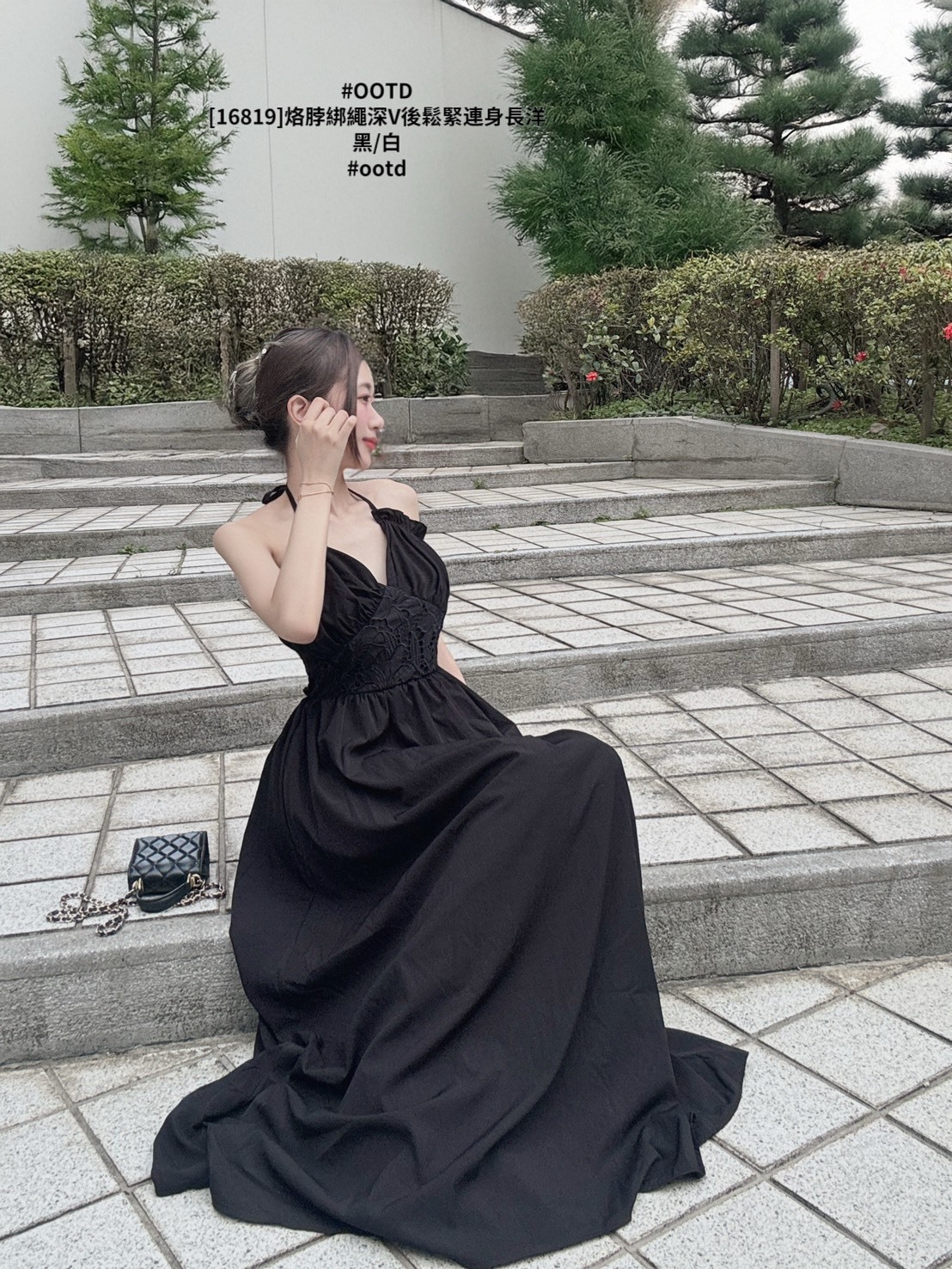 [16819]烙脖綁繩深V後鬆緊連身長洋 (8)