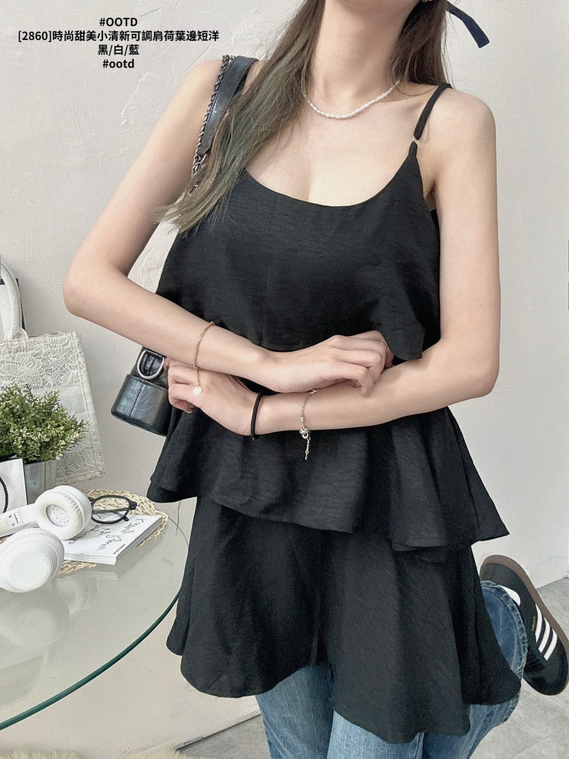 [2860]時尚甜美小清新可調肩荷葉邊短洋 (6)