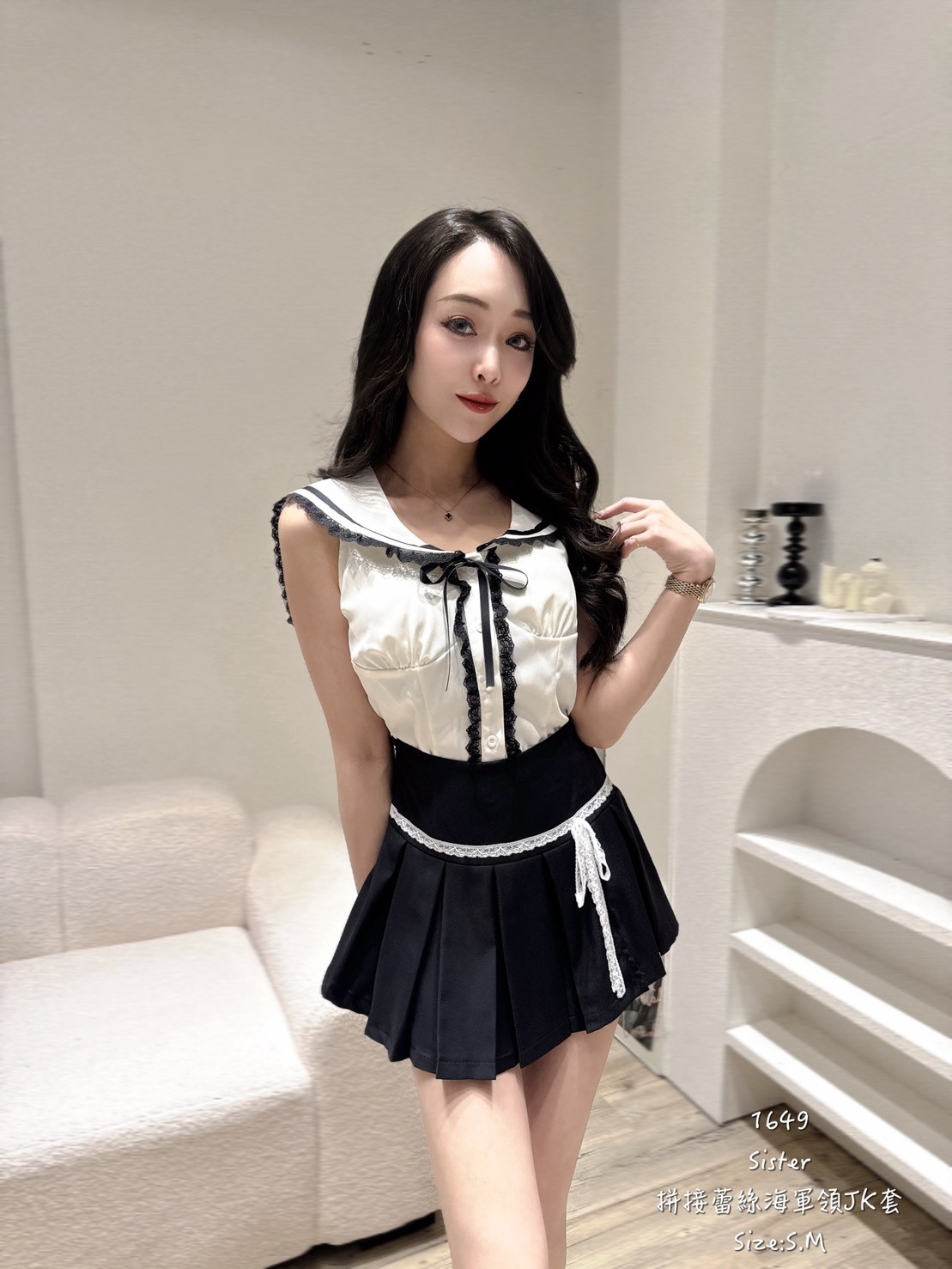 1649拼接蕾絲海軍領JK套450