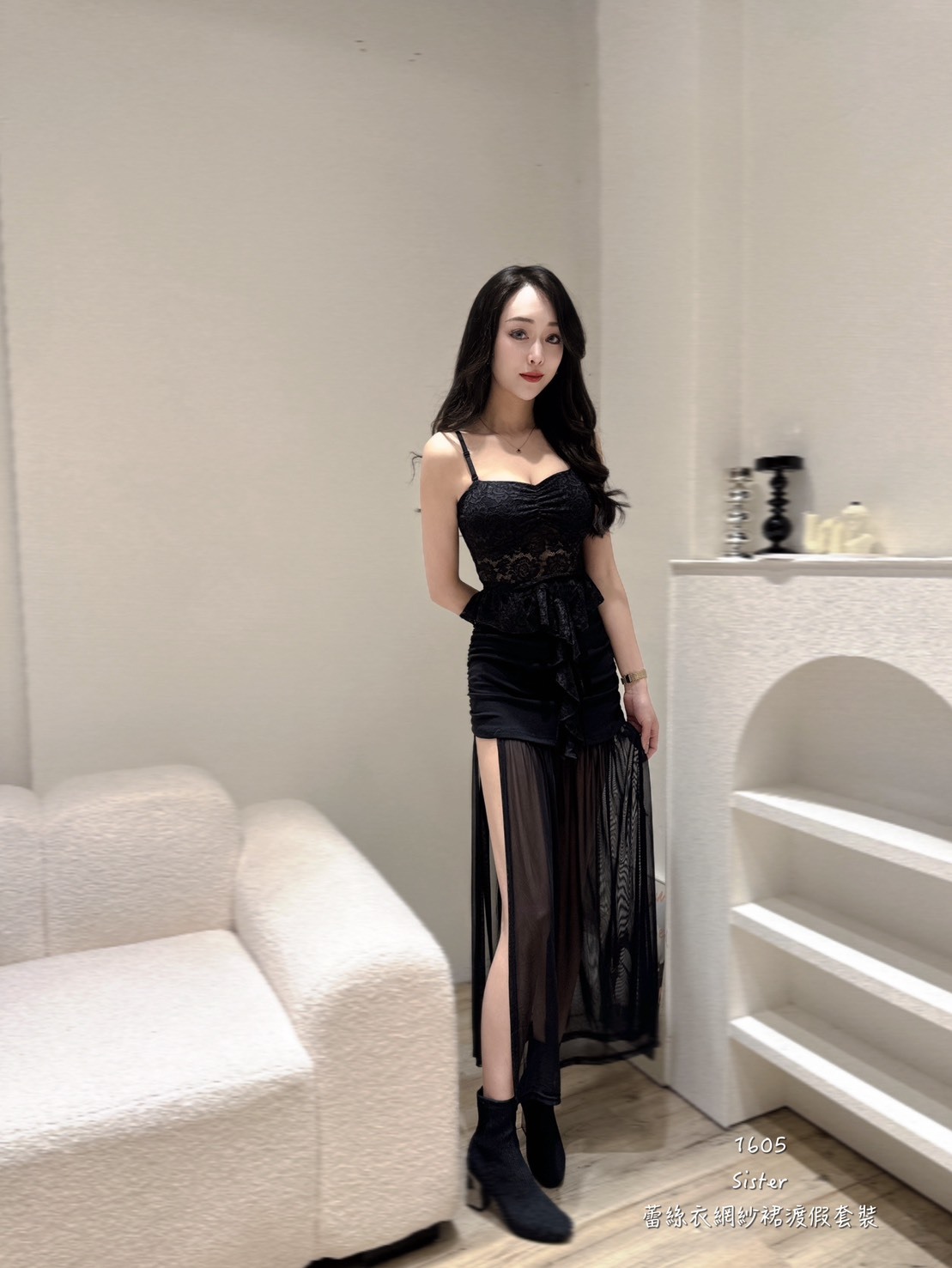 1605蕾絲衣網紗裙渡假套裝 (3)