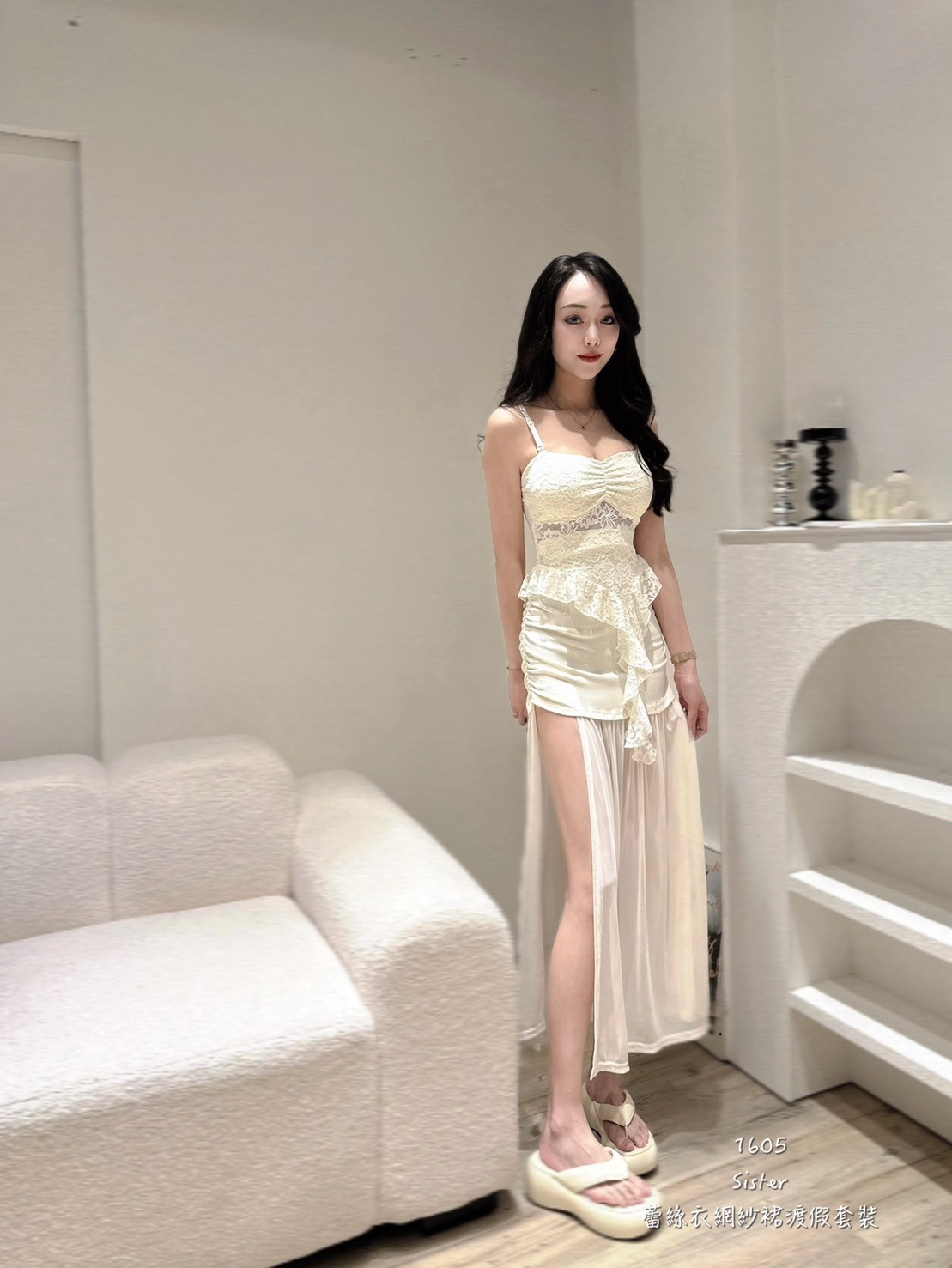 1605蕾絲衣網紗裙渡假套裝