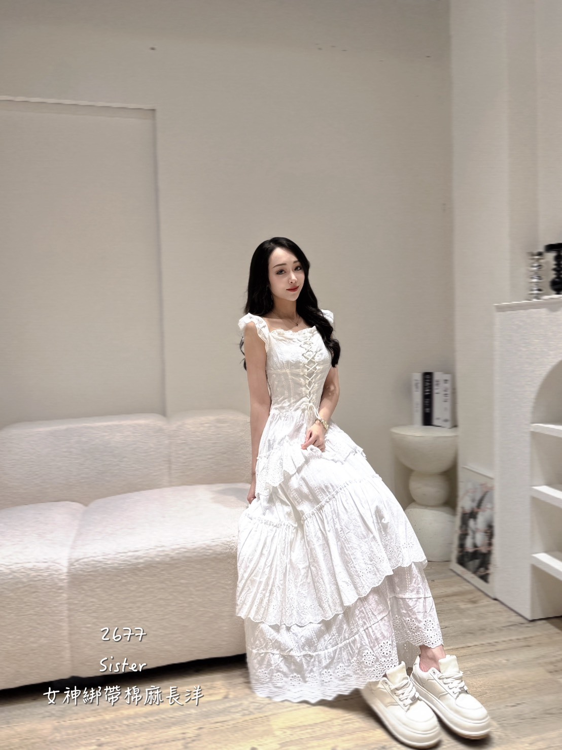 2677女神綁帶棉麻長洋 (3)