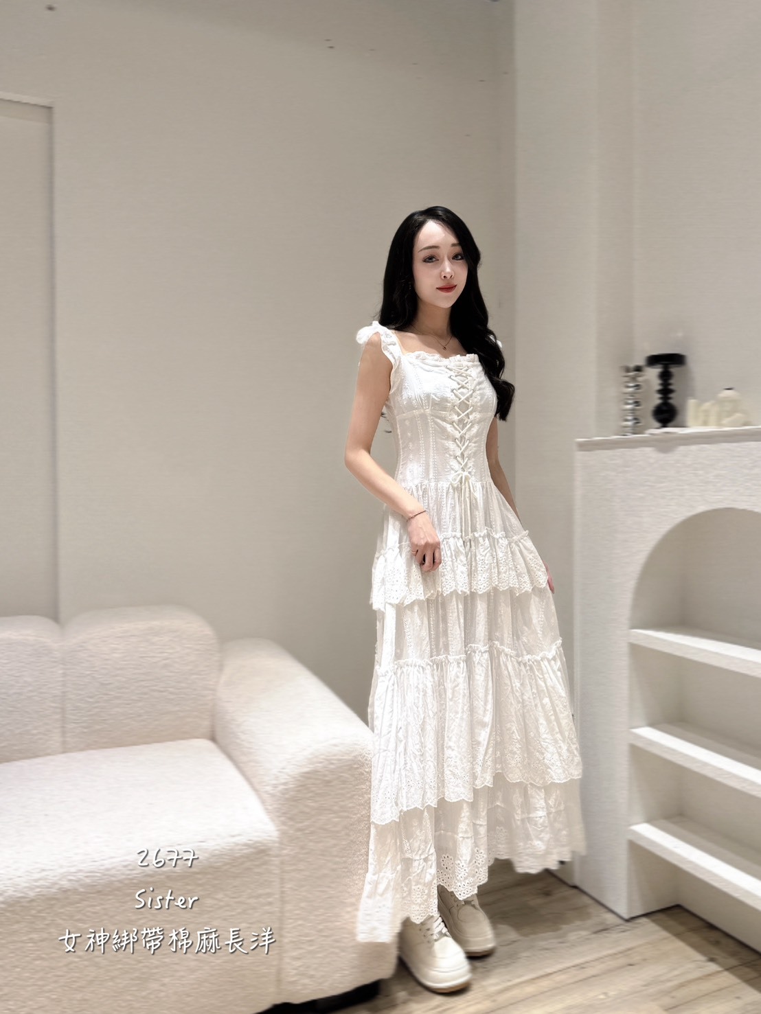 2677女神綁帶棉麻長洋 (4)