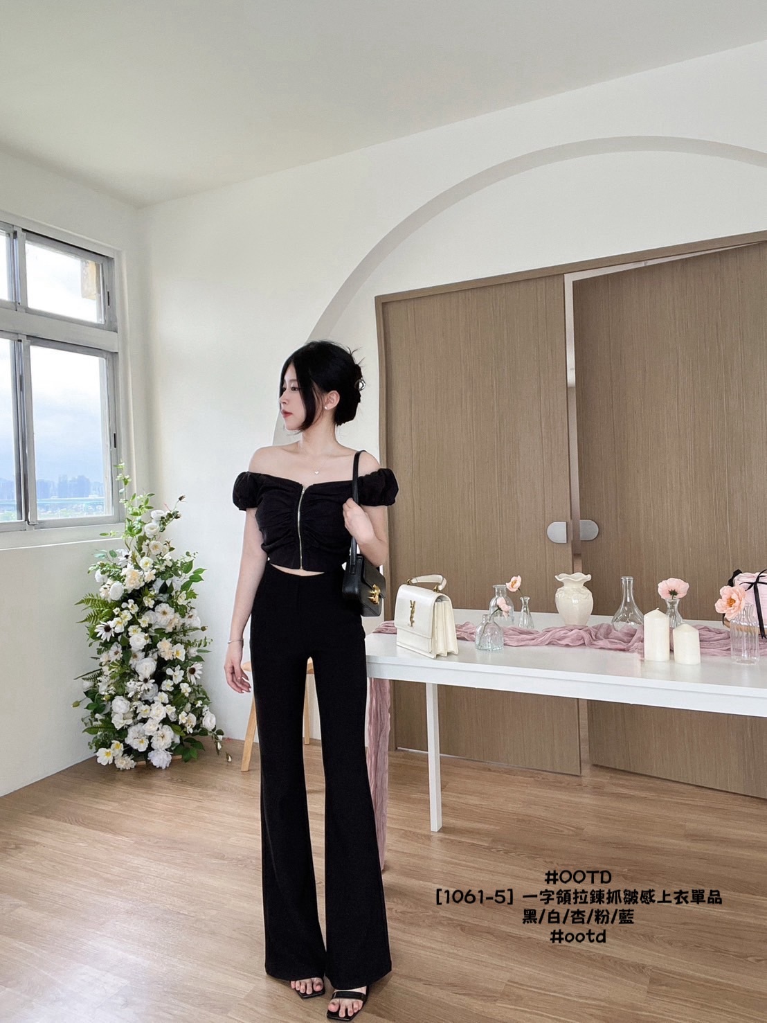 [1061-5] 一字領拉鍊抓皺感上衣單品 (10)