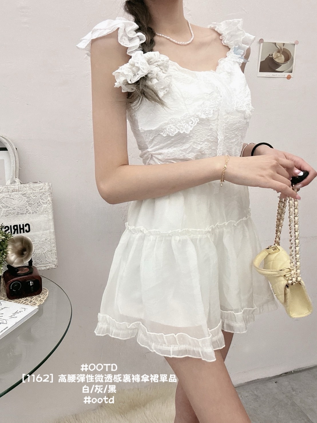 [1162] 高腰彈性微透感裏褲傘裙單品 (3)