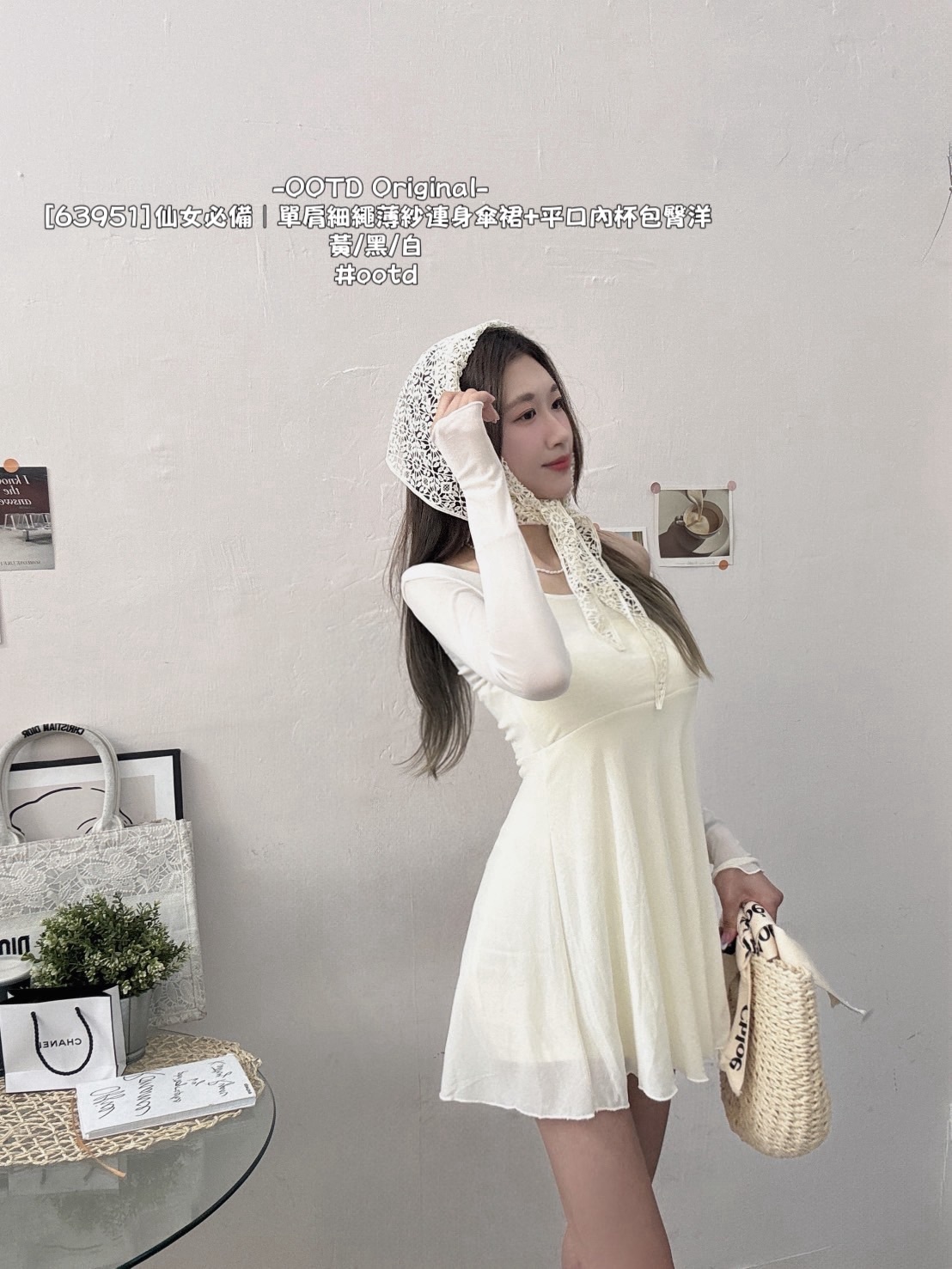 [63951]仙女必備｜單肩細繩薄紗連身傘裙+平口內杯包臀洋 (4)