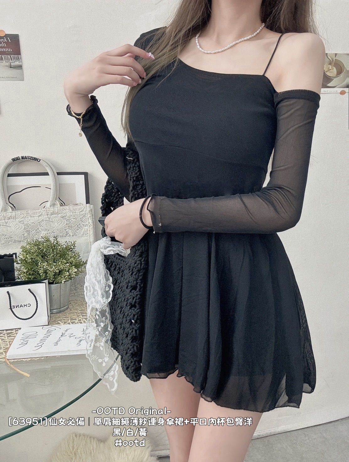 [63951]仙女必備｜單肩細繩薄紗連身傘裙+平口內杯包臀洋 (9)