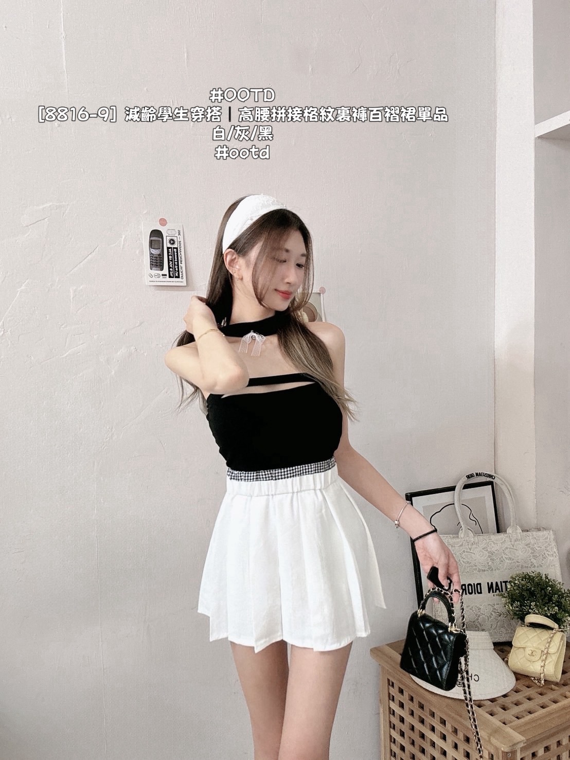[8816-9] 減齡學生穿搭｜高腰拼接格紋裏褲百褶裙單品 (8)