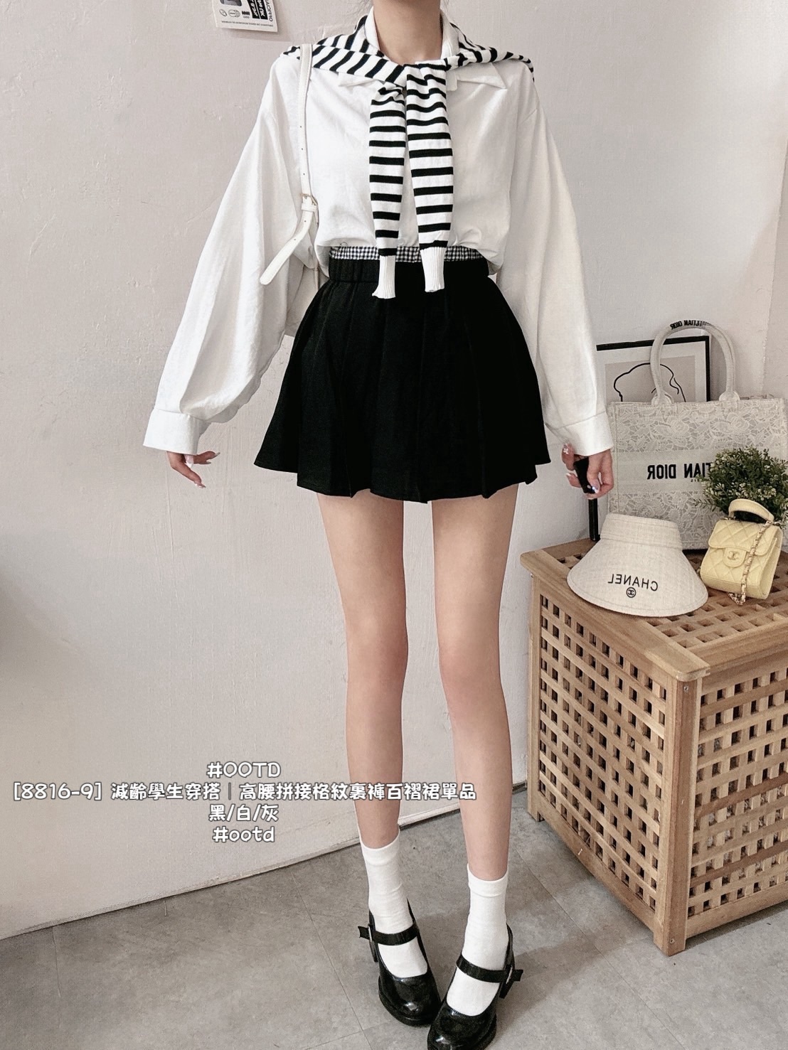[8816-9] 減齡學生穿搭｜高腰拼接格紋裏褲百褶裙單品 (3)